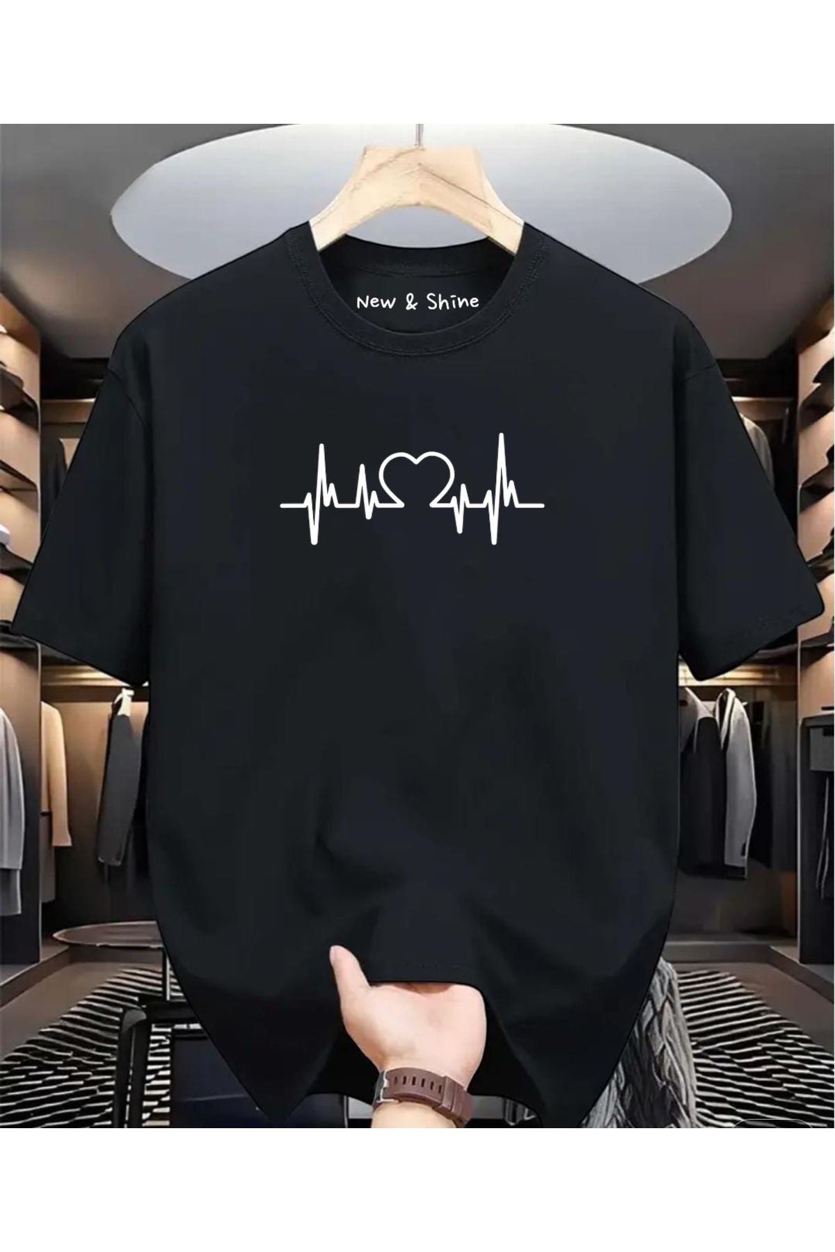 New Shine Kalp Ritim Kalpli Baskılı Oversize T-Shirt