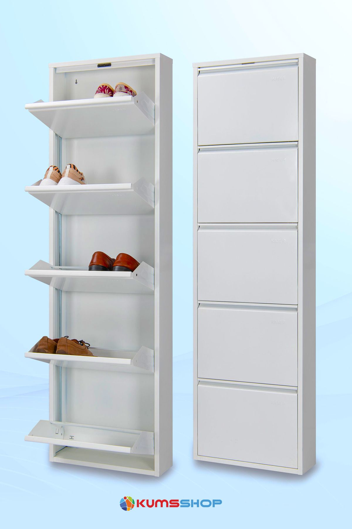 KUMSSHOP 5 li Raflı Metal Ayakkabılık - Beyaz