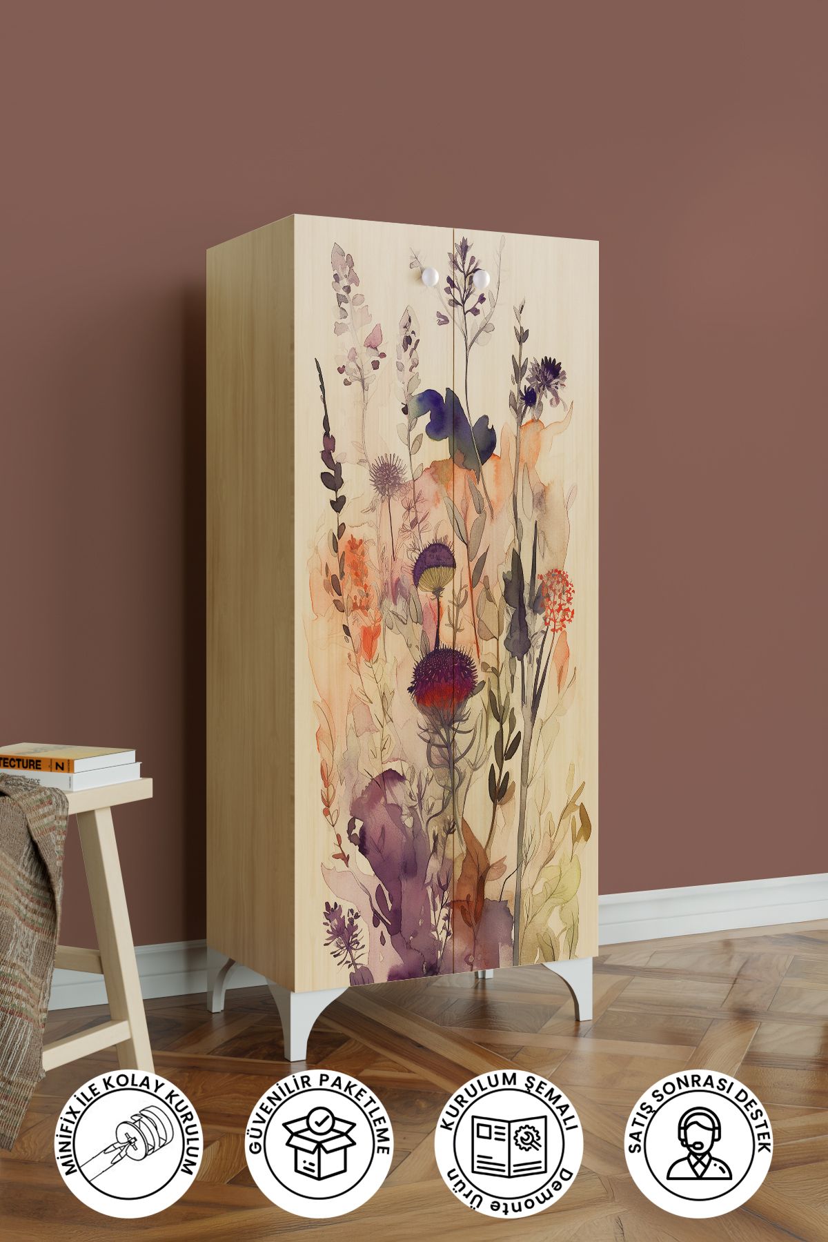 hediye kapında Floral 3 Raflı Dolap Mutfak Salon Banyo Ofis Salon Çok Amaçlı Dolap