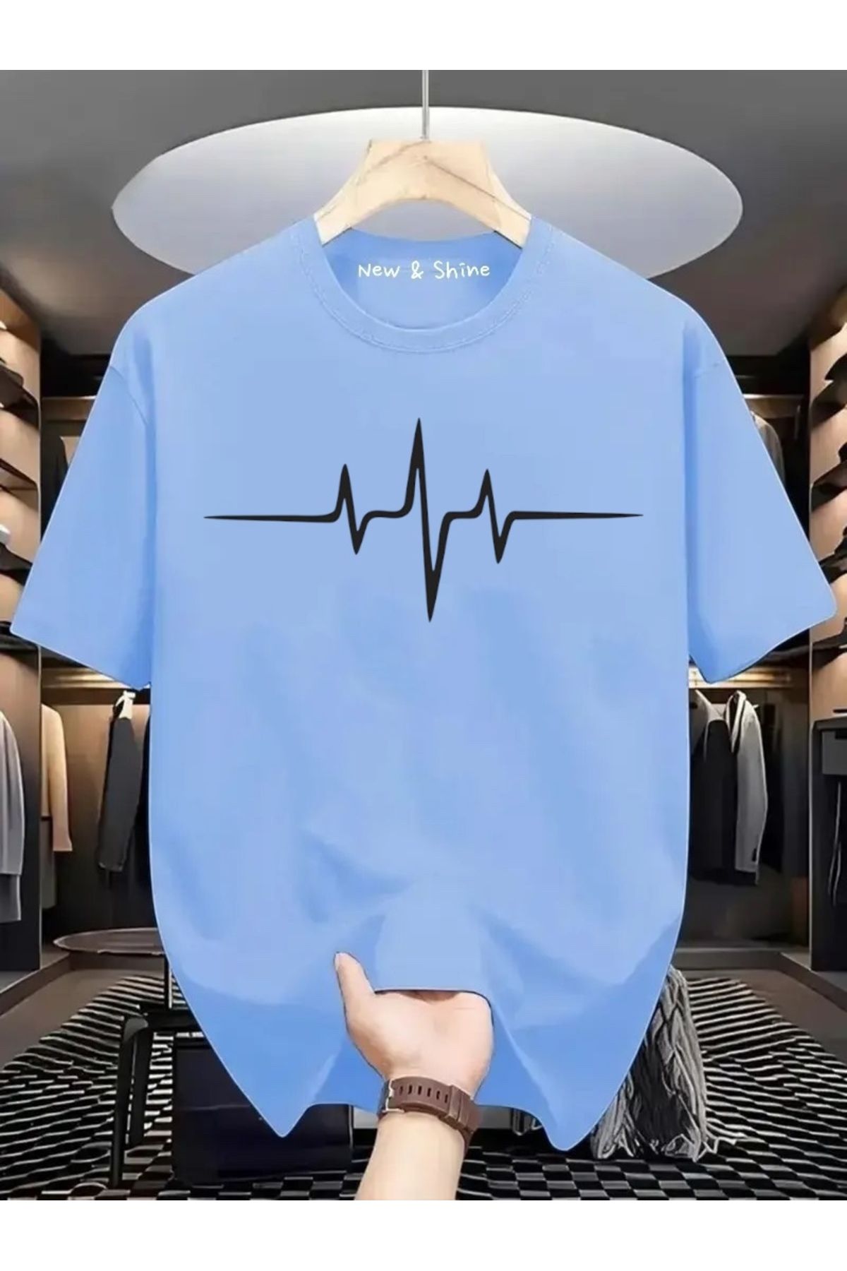 New Shine Kalp Ritim Baskılı Oversize T-Shirt