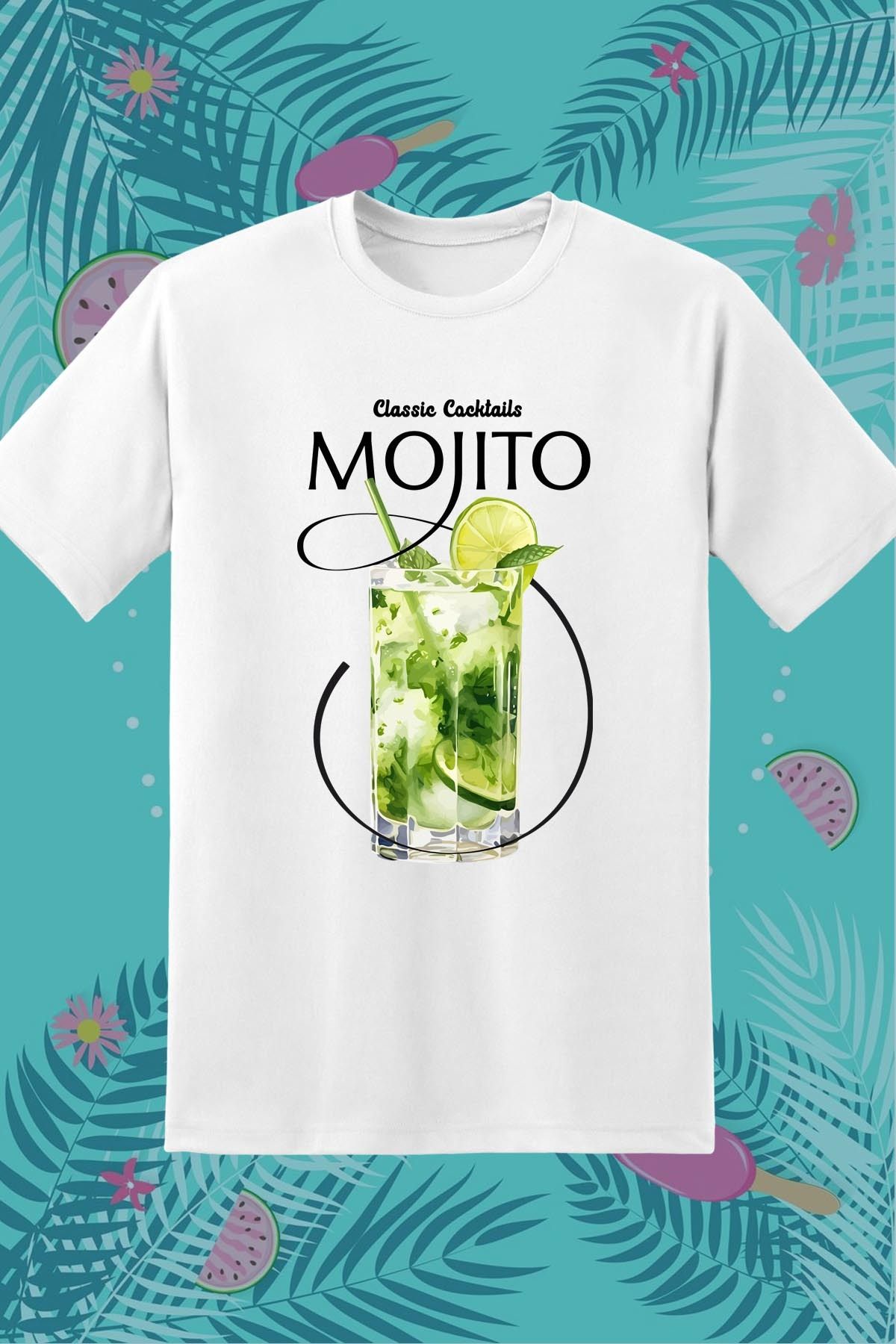362BASKI Yaz Temalı Mojito Classic Coctails Baskılı Tshirt