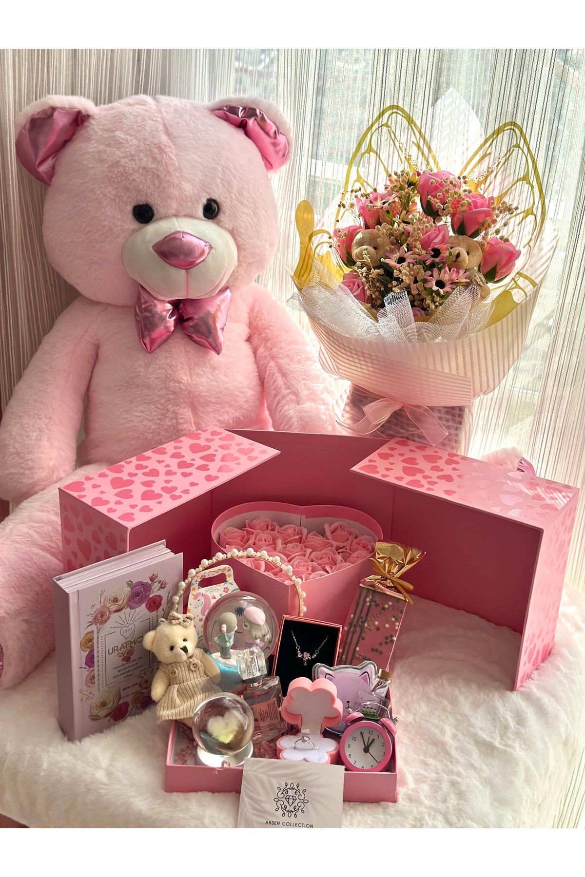 Ahsen Collection Luxury pembe mega boy hediye seti