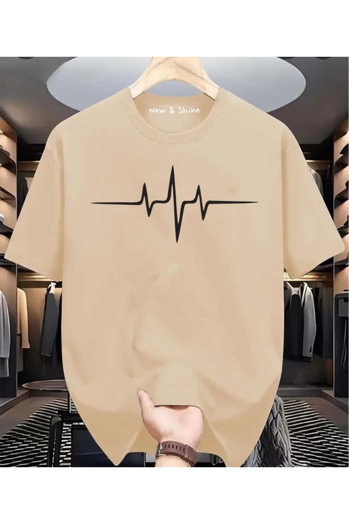 New Shine Kalp Ritim Baskılı Oversize T-Shirt