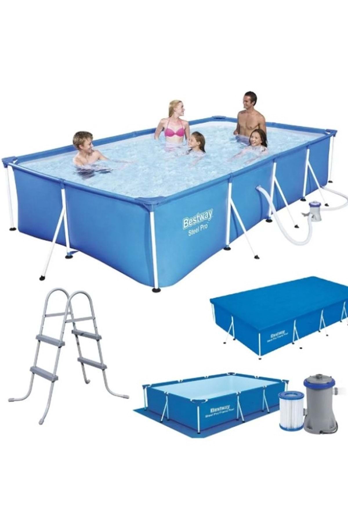 BESTWAY Prefabrik Havuz 400x211x81cm 220v Filtre Alt Üst Örtü Ve Merdiven Set JTRD56424-3