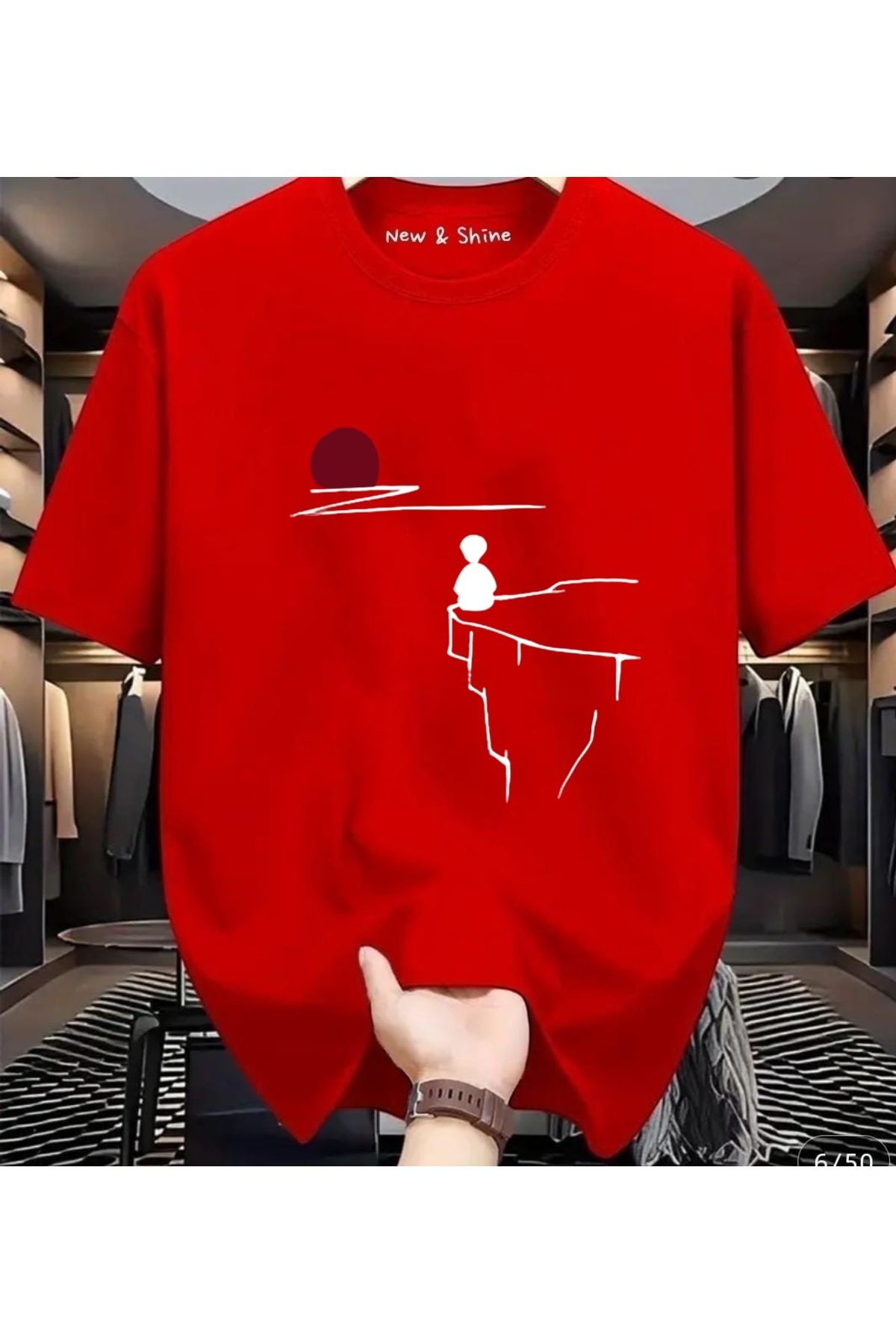 New Shine Manzara Çizgisel Baskılı Oversize T-Shirt