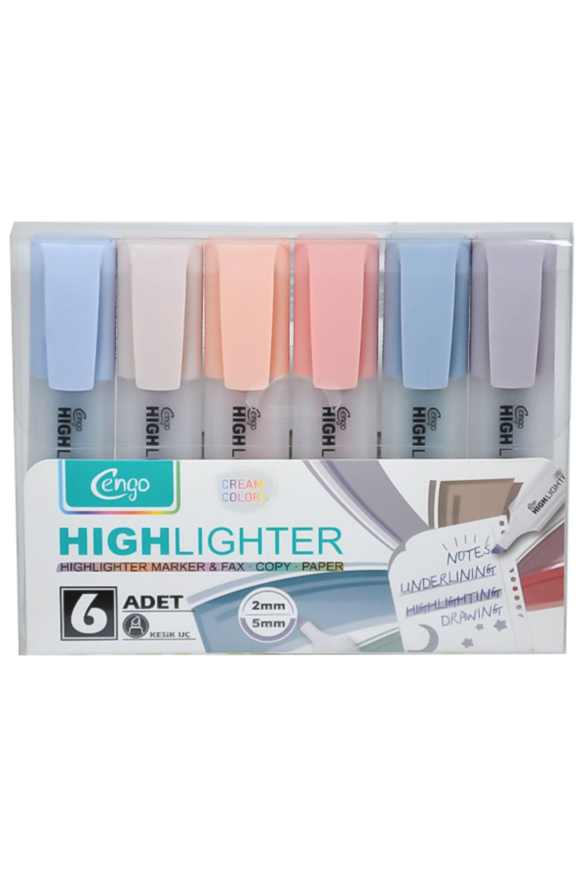 Cengo 6lı Fosforlu Kalem Cream Renkler CGO804