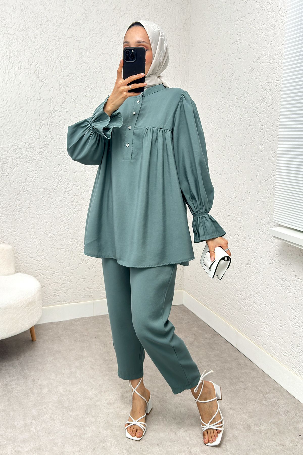 ALLMİRA FASHION Düğme ve Kol Büzgü Detaylı İkili Takım