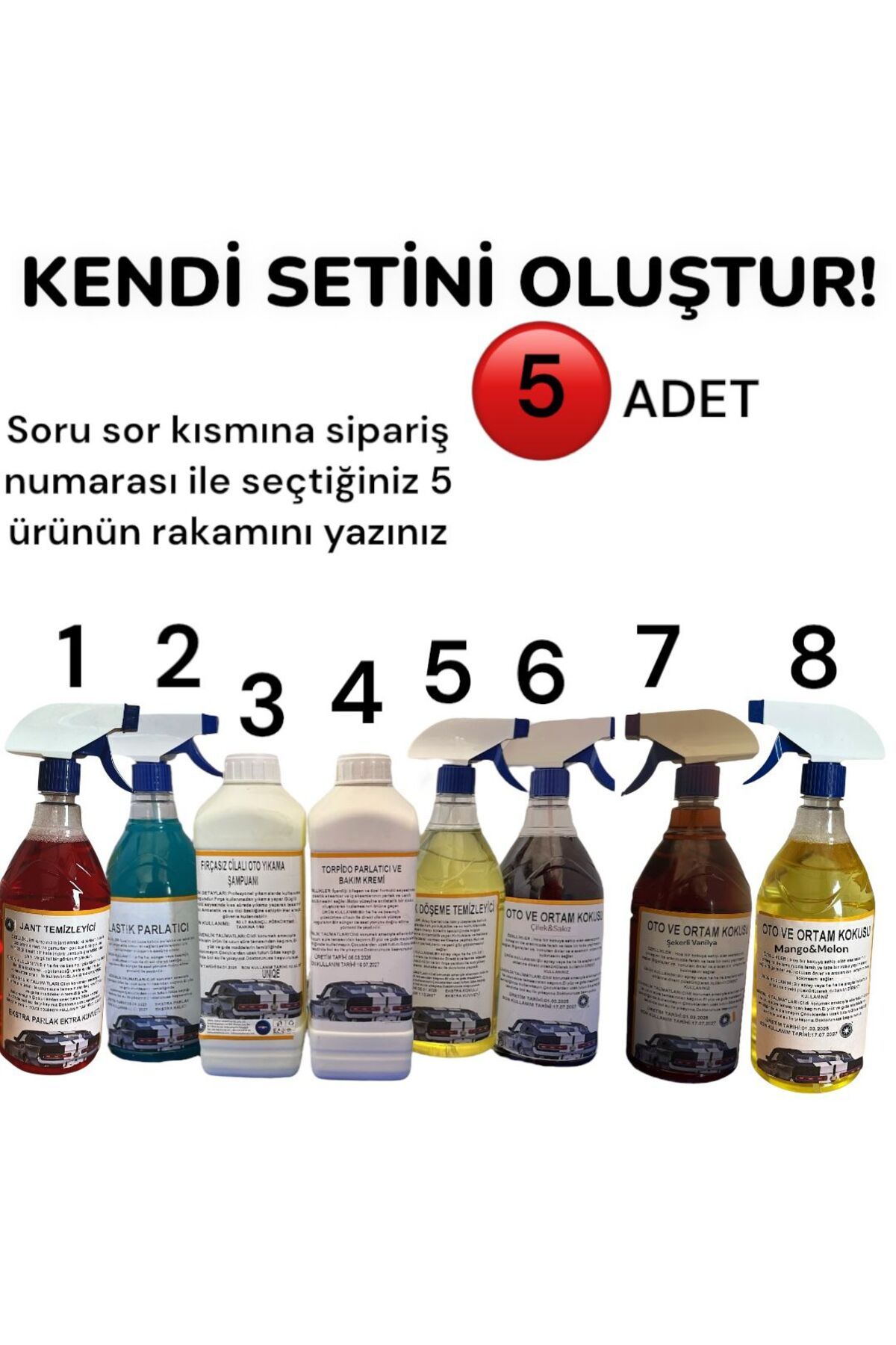 Şimal otokimya market ARABA TEMİZLEME SETİ/ OTO BAKIM SETİ KENDİ SETİNİ OLUŞTUR 5 ADET 1 LİTRELİK