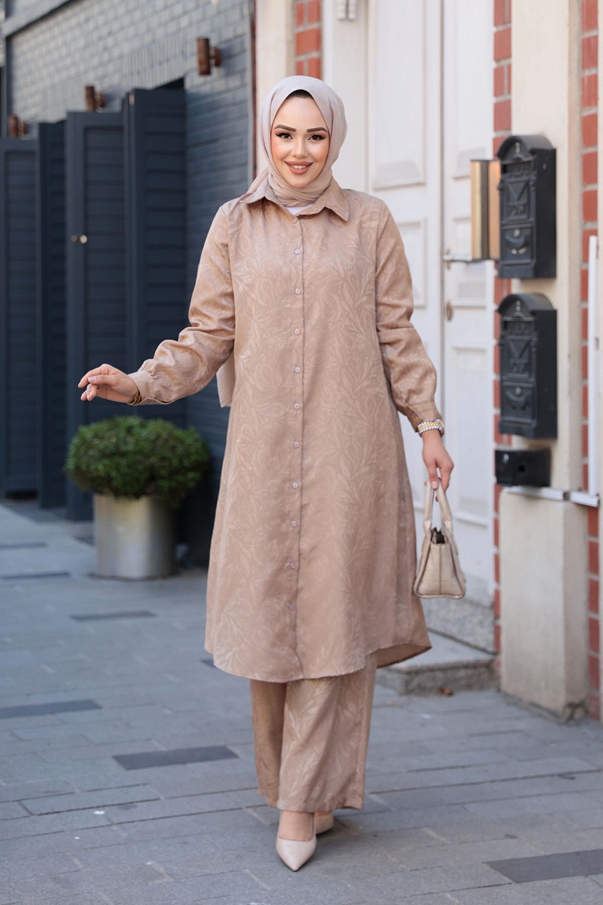 N.S NEVA STYLE-Patterned Mink Hijab Double Set 12981V 3