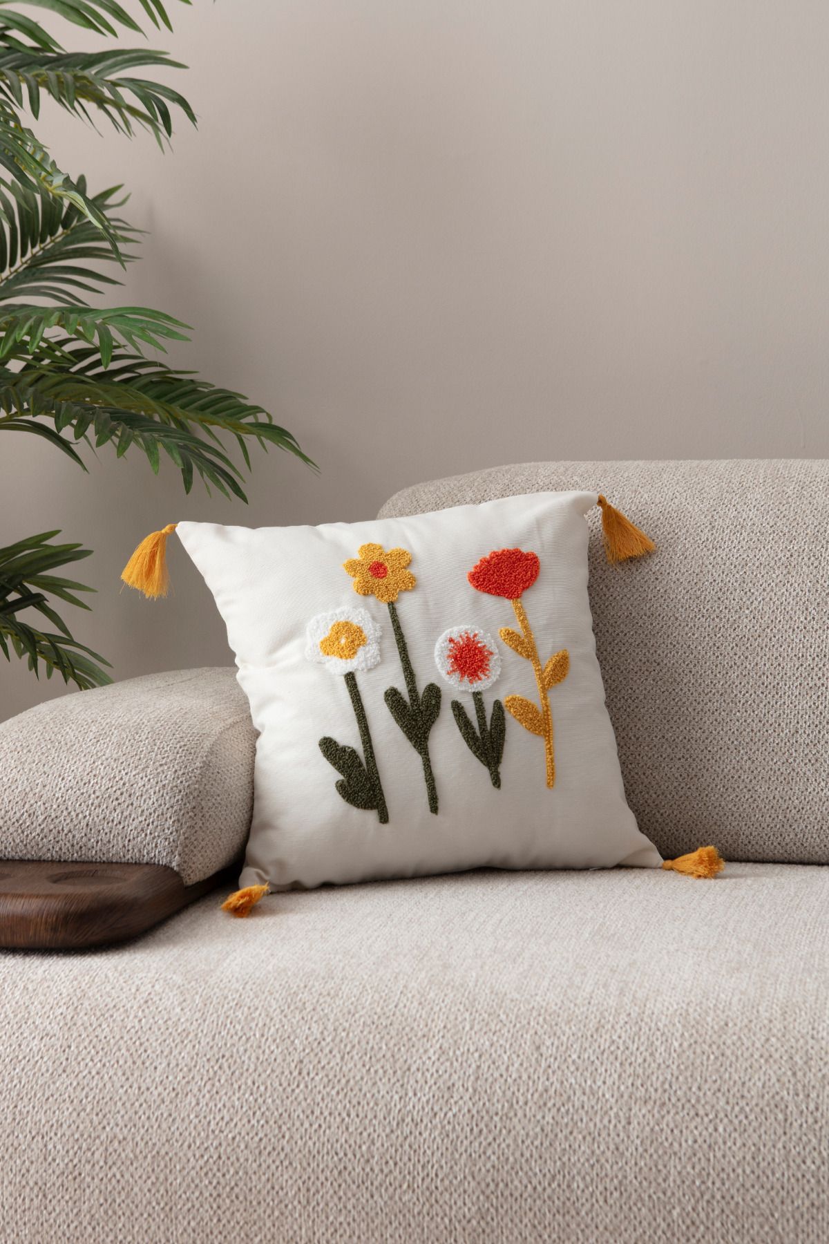 BUGİ HOME COLLECTİON Comfort Punch Desenli Kırlent Kılıfı Kare Dekoratif Bohem Nakışlı Koltuk Yastık Kılıfı panç 45x45