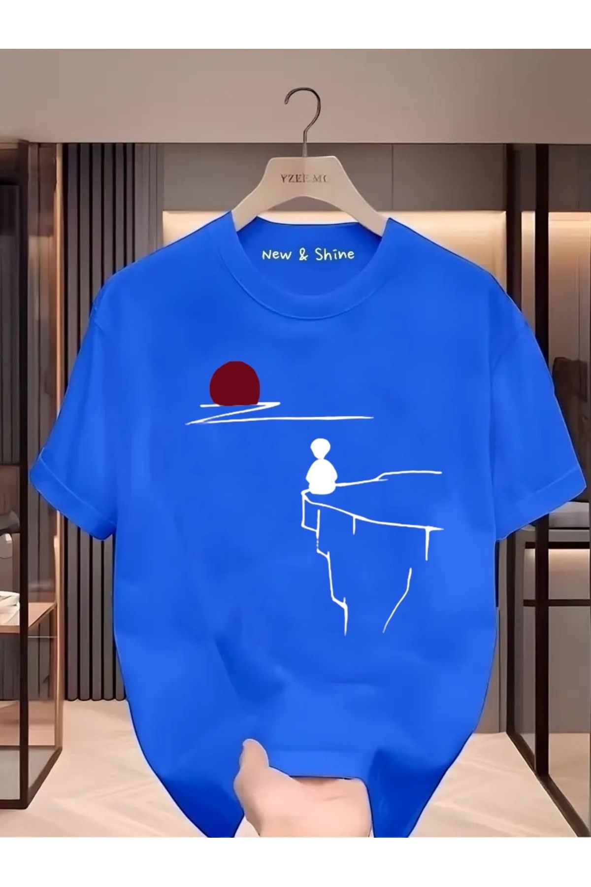 New Shine Manzara Çizgisel Baskılı Oversize T-Shirt