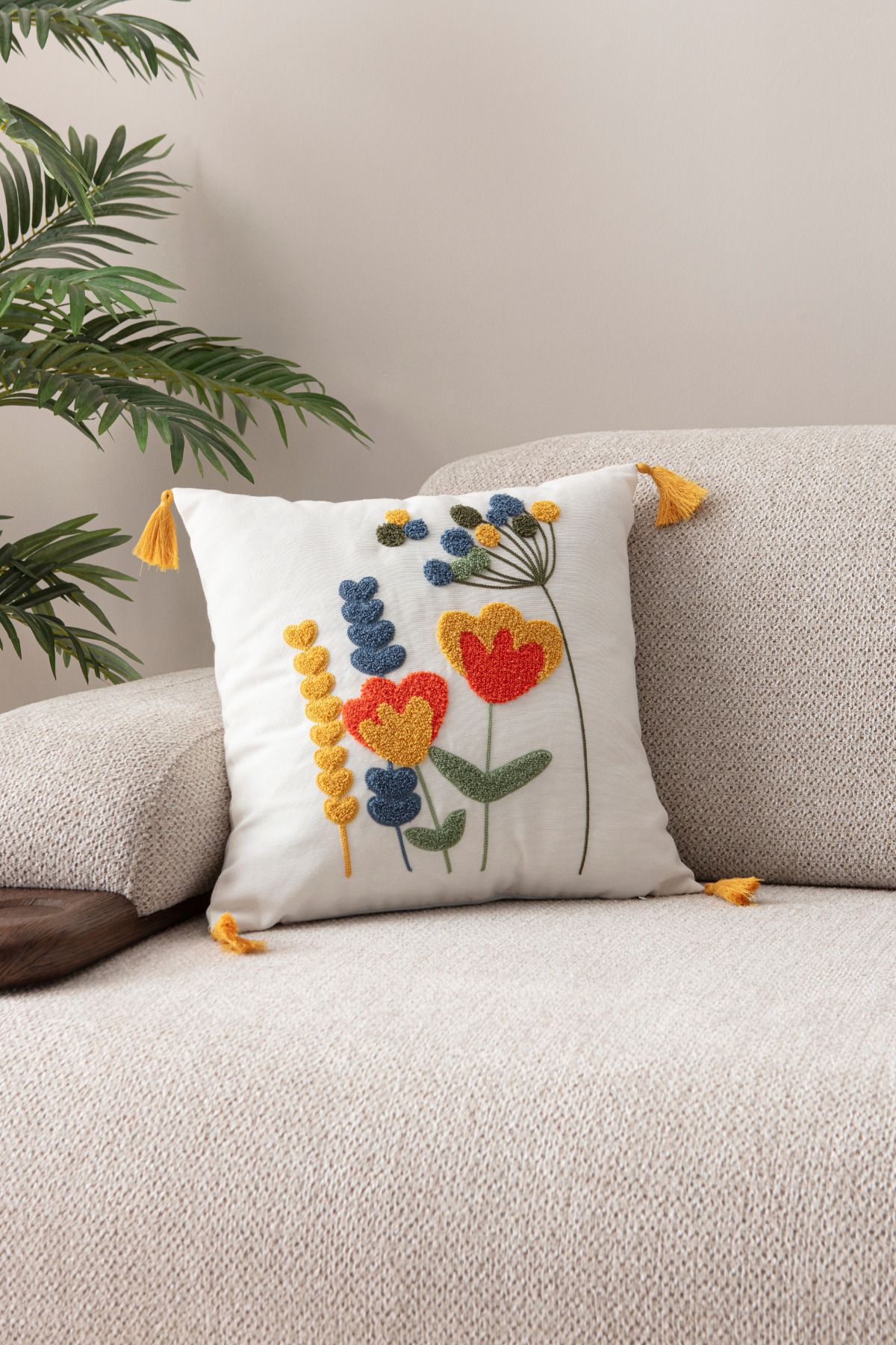 BUGİ HOME COLLECTİON Comfort Punch Desenli Kırlent Kılıfı Kare Dekoratif Bohem Nakışlı Koltuk Yastık Kılıfı panç 45x45