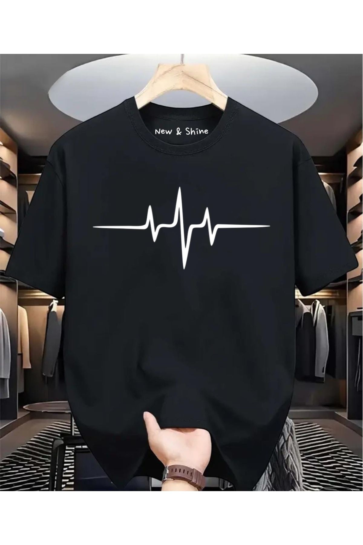 New Shine Kalp Ritim Baskılı Oversize T-Shirt