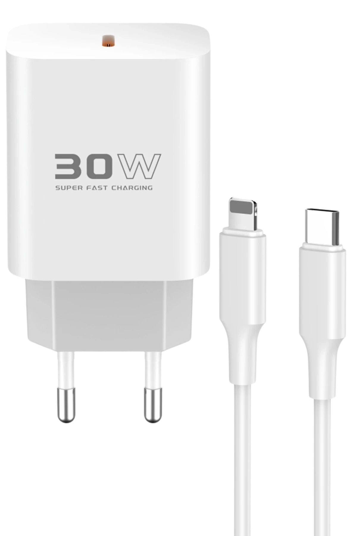 CepteToptan Konfulon C87C 30W Type-C Çıkışlı Ekstra DL50 1M Type-C to Lightning Kablolu PD Şarj Cihazı - Beyaz