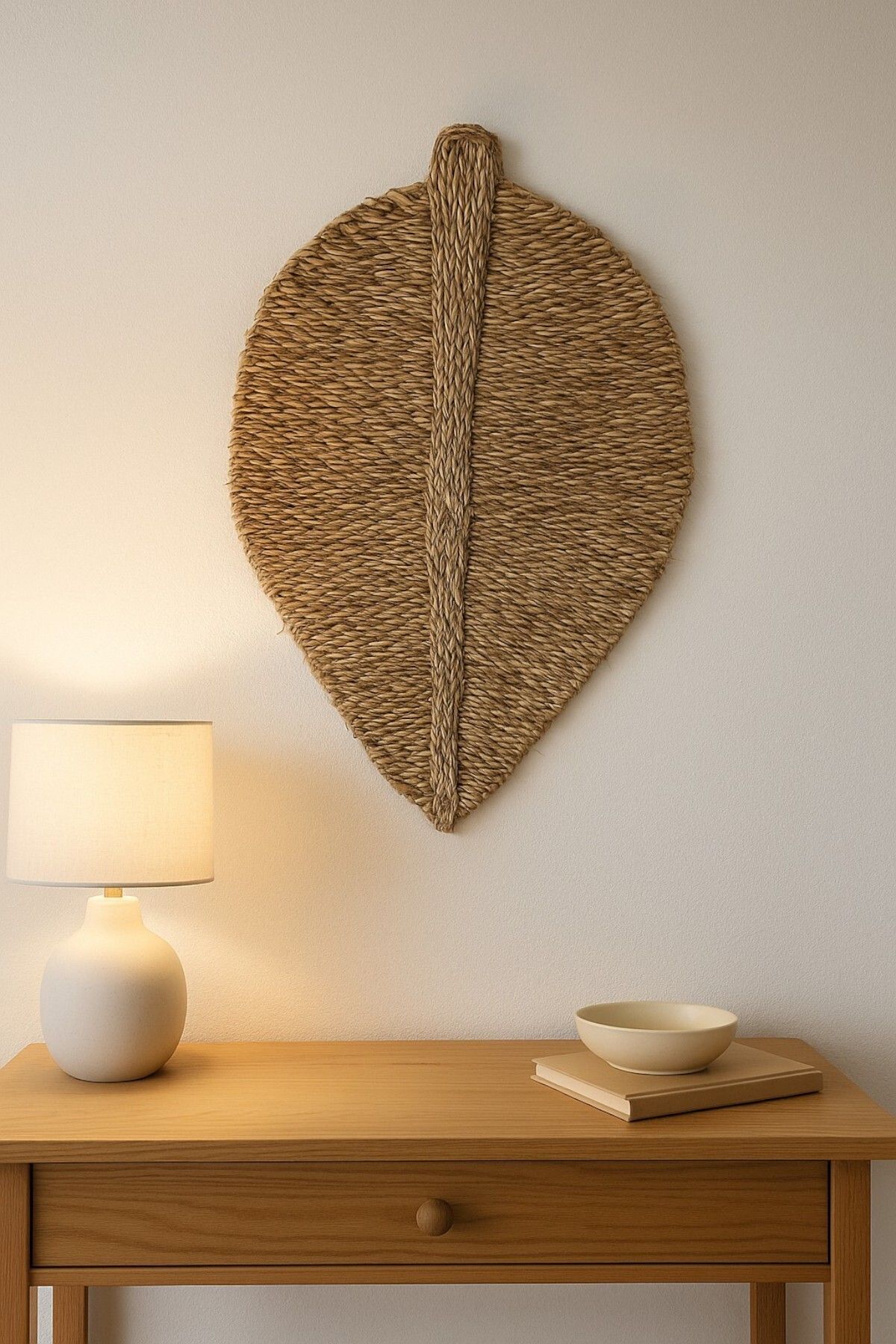 oceanpoint Doğal Hasır Görünümlü, Yaprak Şekilli, Duvar Dekoru, El Yapımı, Büyük Boy Dekoratif Ürün, 80x50 cm