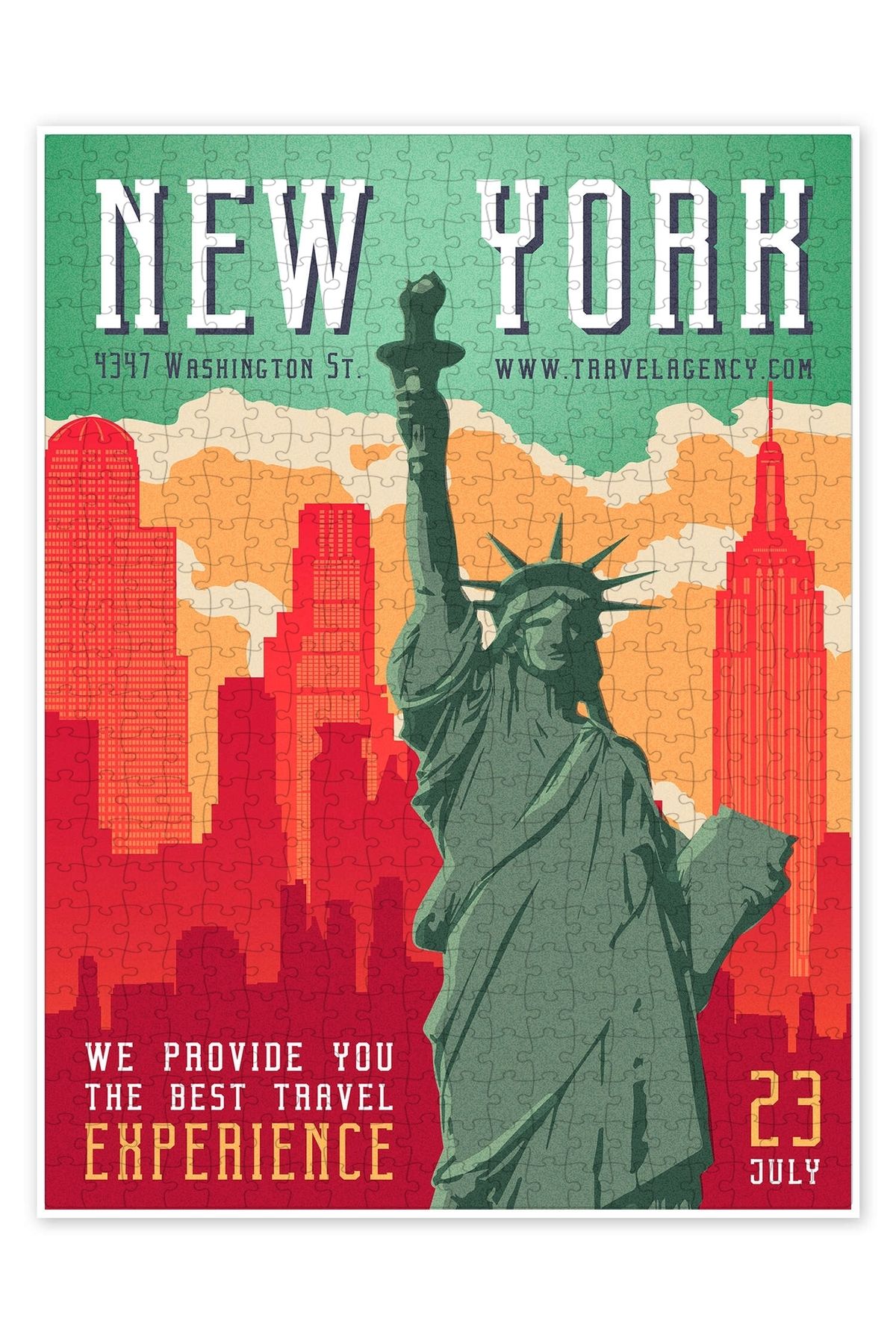 Jeronkarji New York Vintage Seyahat 500 Parça Puzzle Yapboz Şehir Manzara Temalı Hobilik