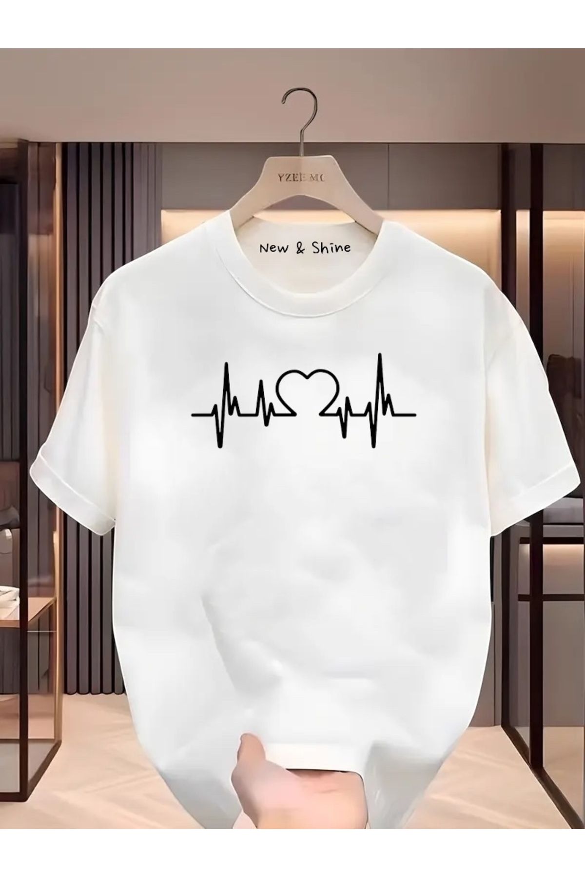 New Shine Kalp Ritim Kalpli Baskılı Oversize T-Shirt