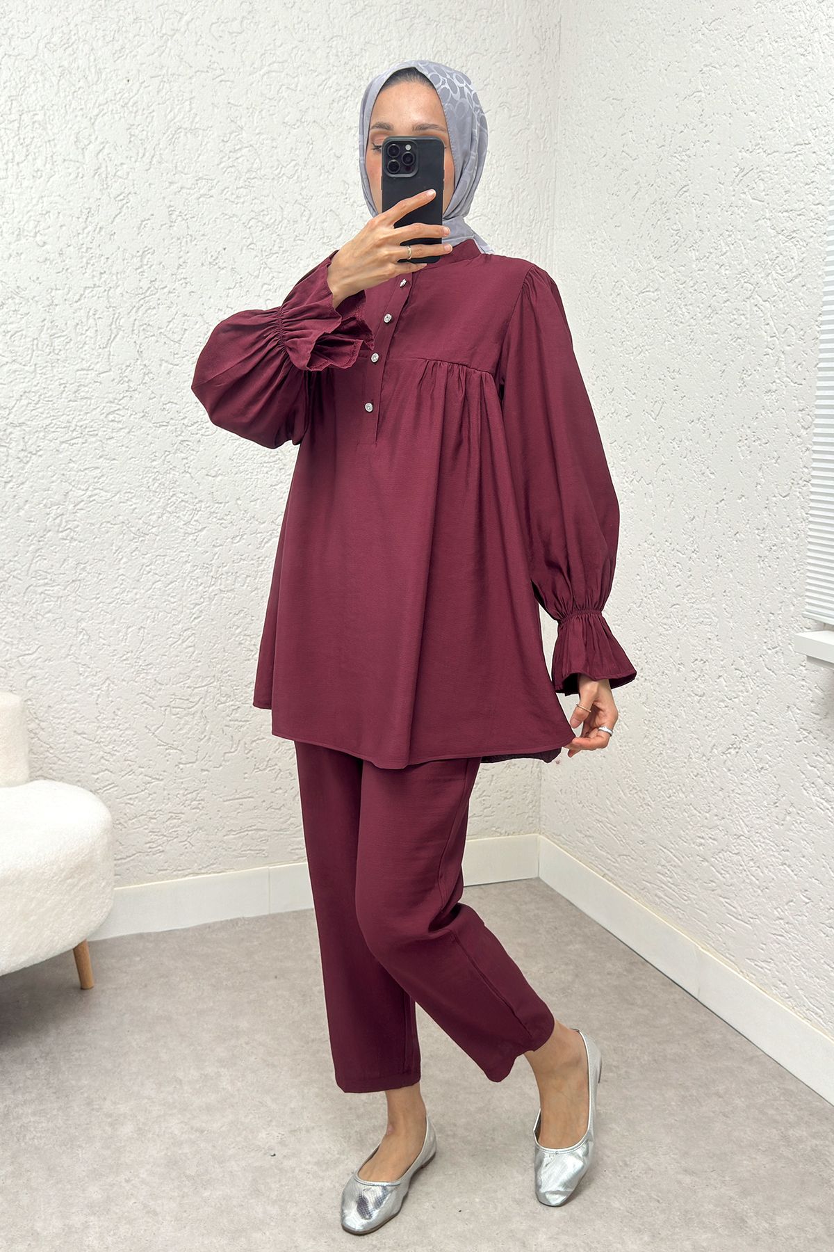 ALLMİRA FASHION Düğme ve Kol Büzgü Detaylı İkili Takım