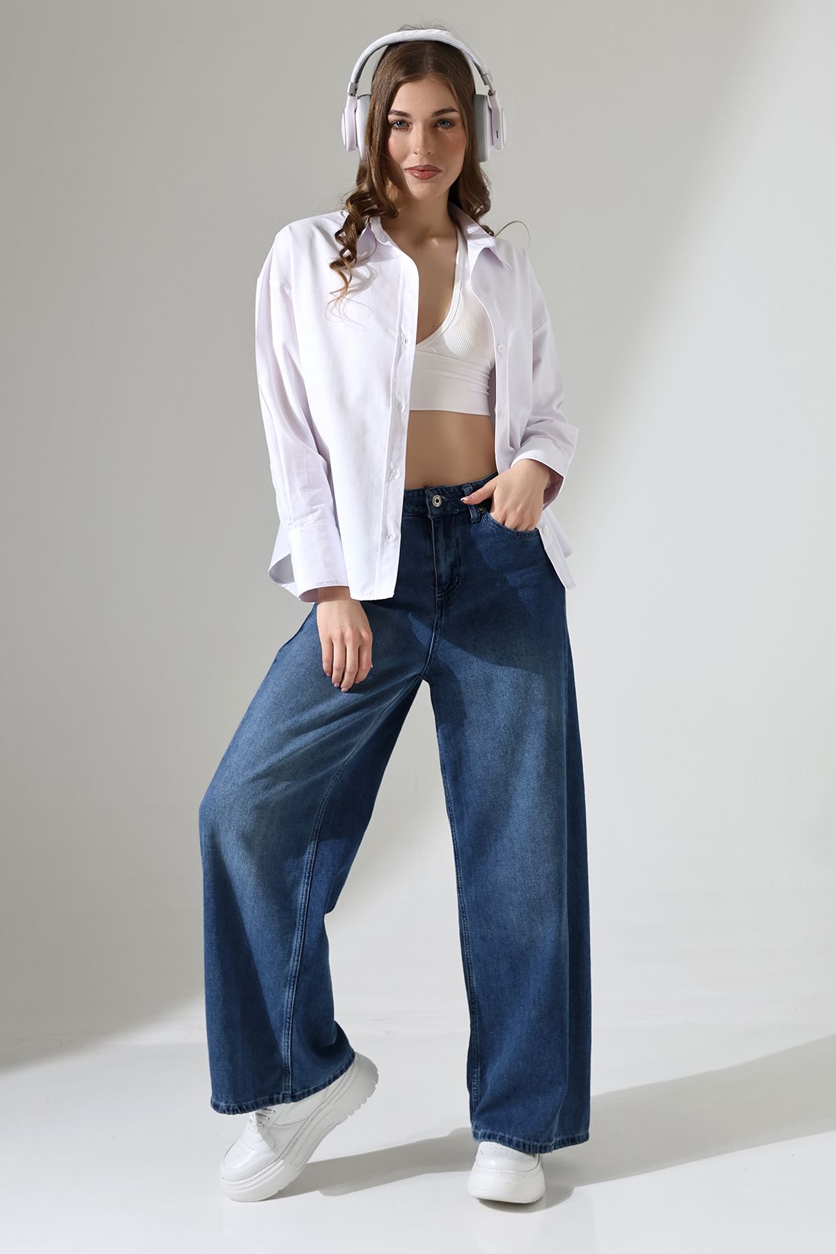 GÖMLEKÇİNİZ Poplin Kumaş Beyaz Oversize Basic Kadın Gömlek