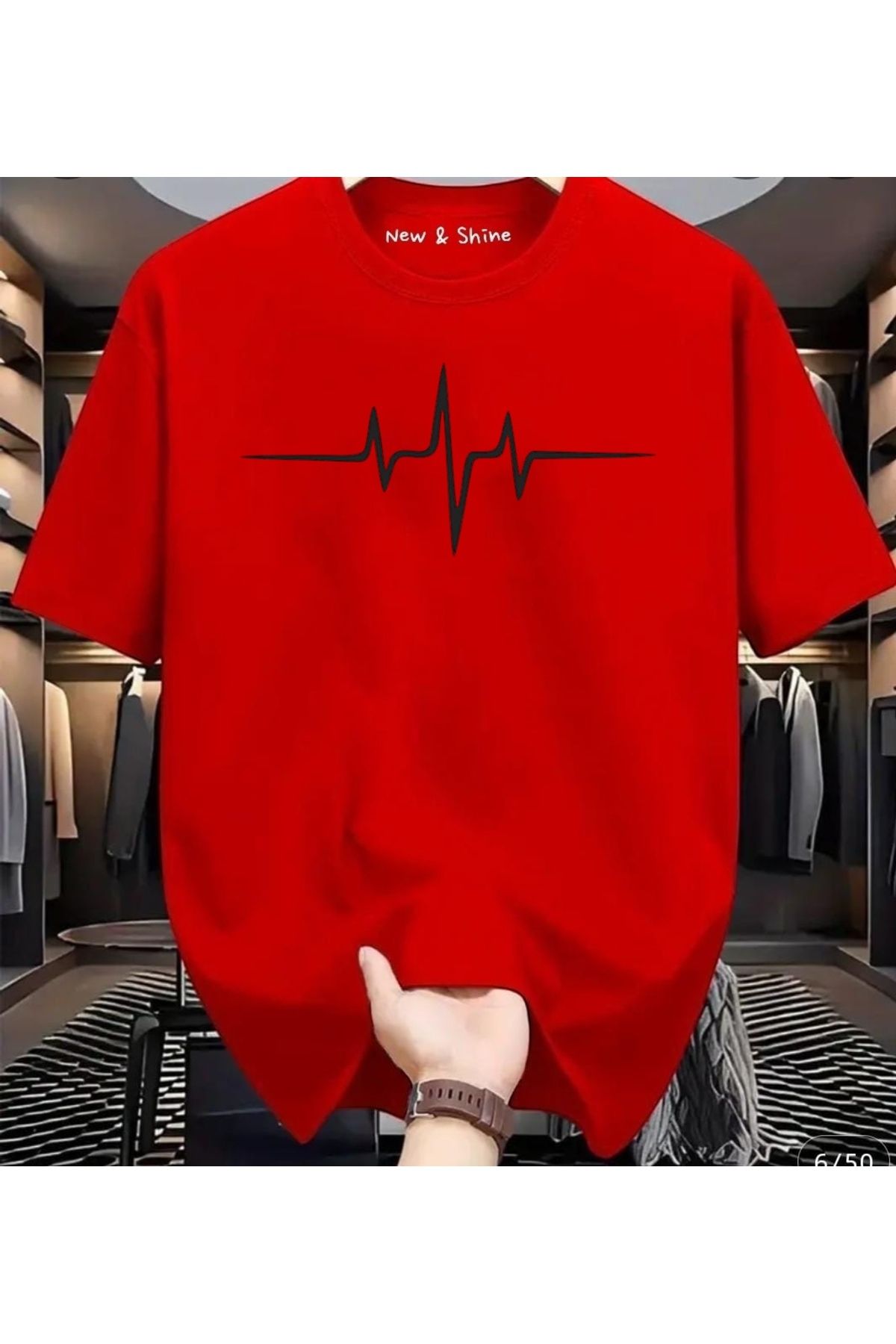 New Shine Kalp Ritim Baskılı Oversize T-Shirt