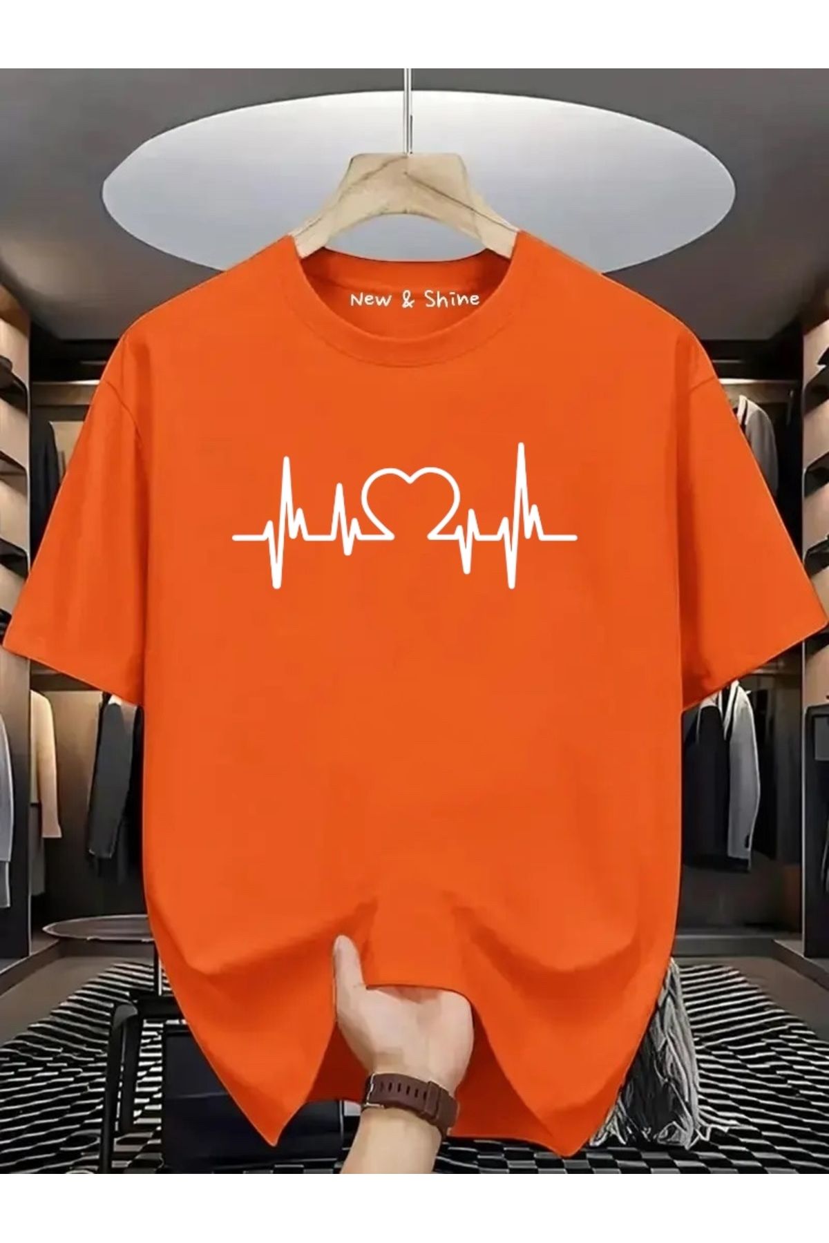 New Shine Kalp Ritim Kalpli Baskılı Oversize T-Shirt