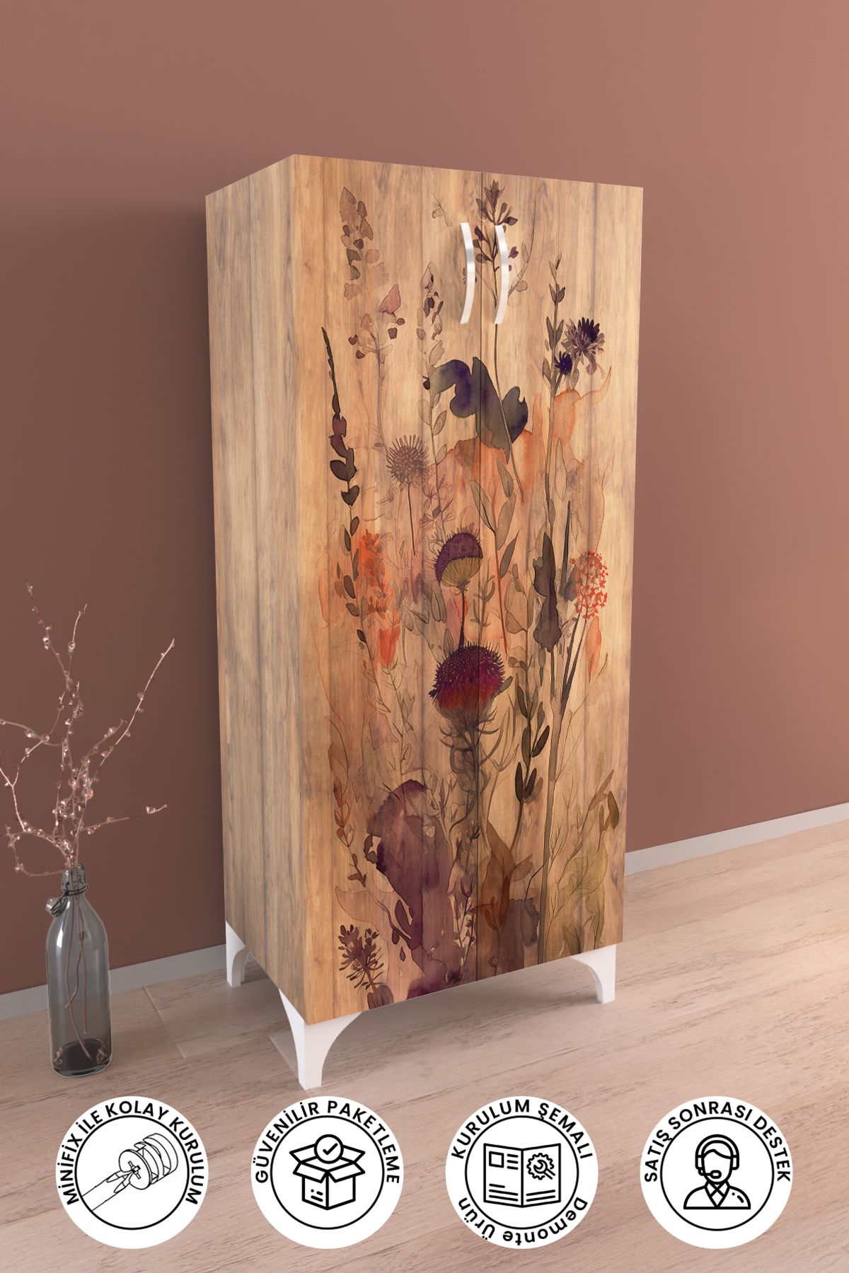 hediye kapında Floral 3 Raflı Dolap Mutfak Salon Banyo Ofis Salon Çok Amaçlı Dolap