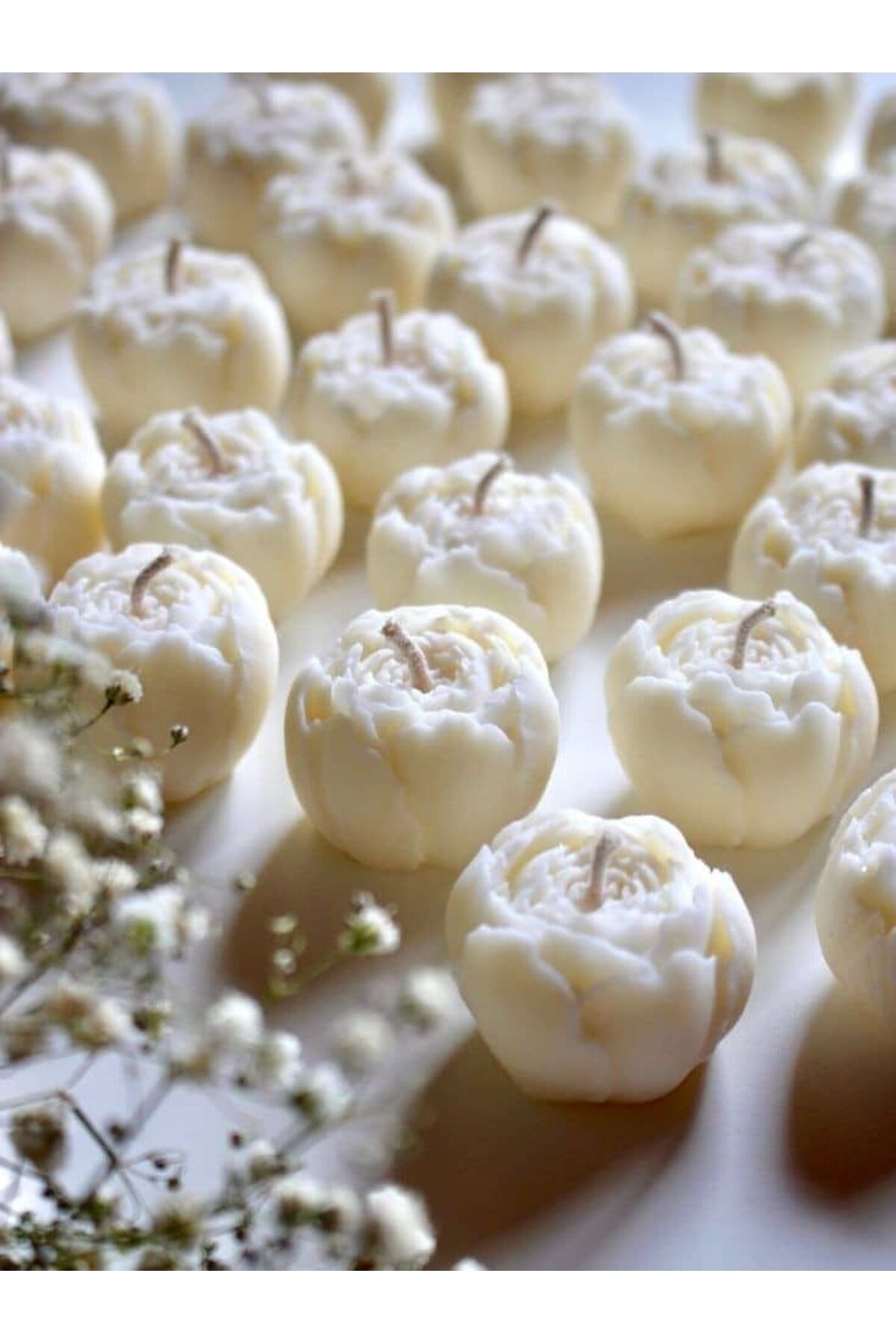 Workshop Warmth 50 Adet Top Şakayık %100 Soya Mum, Nikah, Nişan, Kına, Sünnet, Doğum Hediyesi