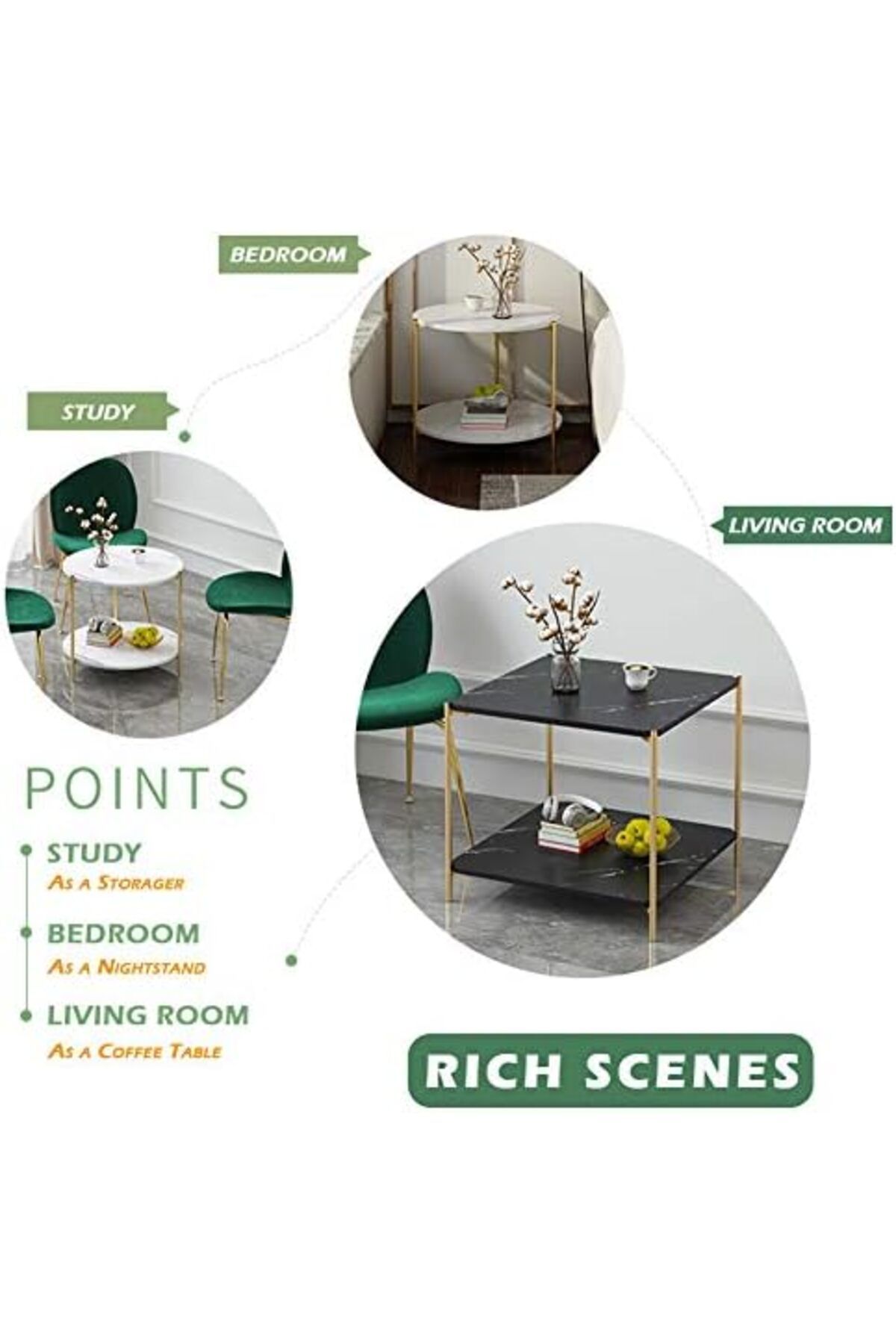Generic-Round Coffee Table - 23.6" Small 2-Tier End Table with Open Storage Shelf, White Wooden Table Top Go 4