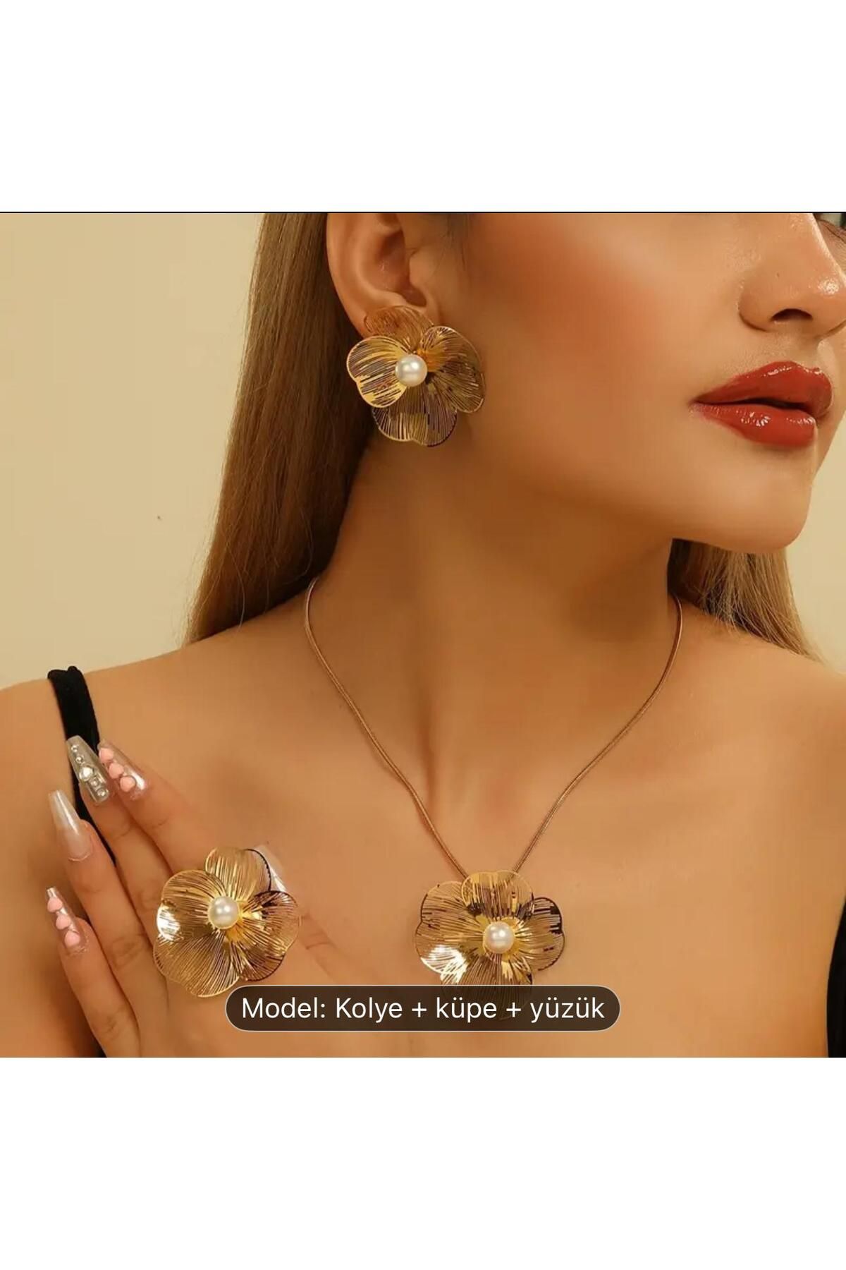 COUSİNS SHOP ÇİÇEK TASARIMLI KOLYE KÜPE YÜZÜK SET