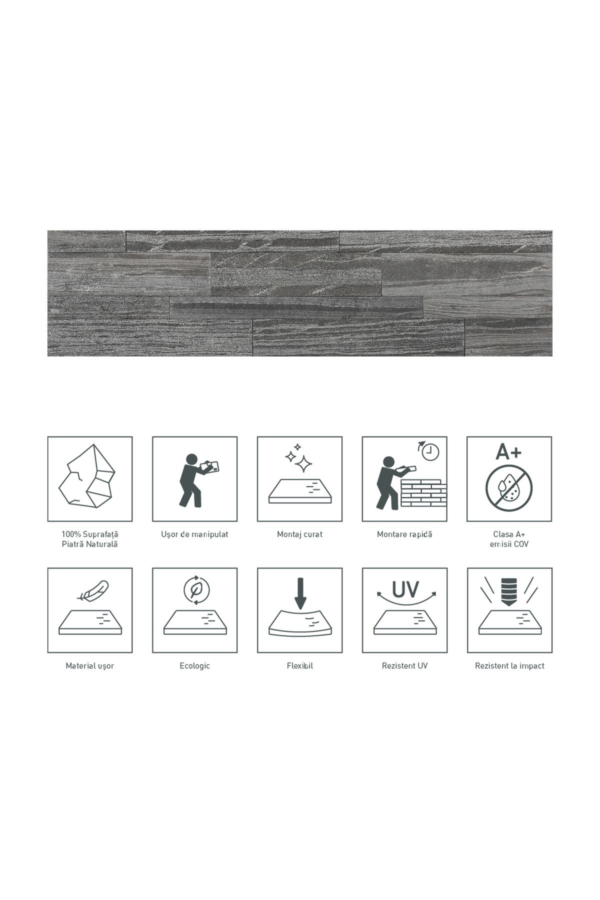 Modulo-Natimur Flex Grey self-adhesive 3D panel, natural stone, slate, 60x15 cm, 11 pcs, 0.99 sq m/box 4