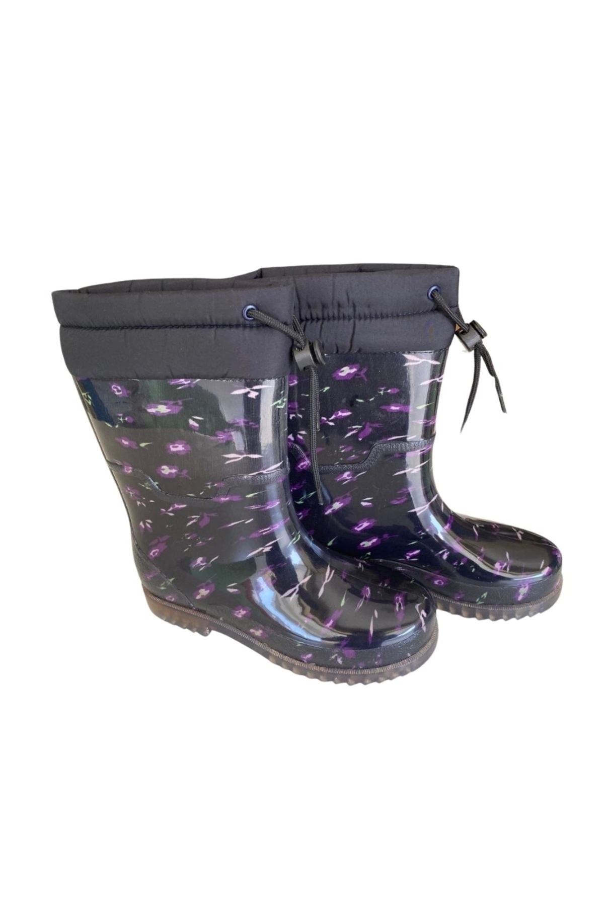 belixspor  Konçlu Peluşlu Kadın Yağmur Çizmesi 36-40 Mor Çiçekli - Görsel 3