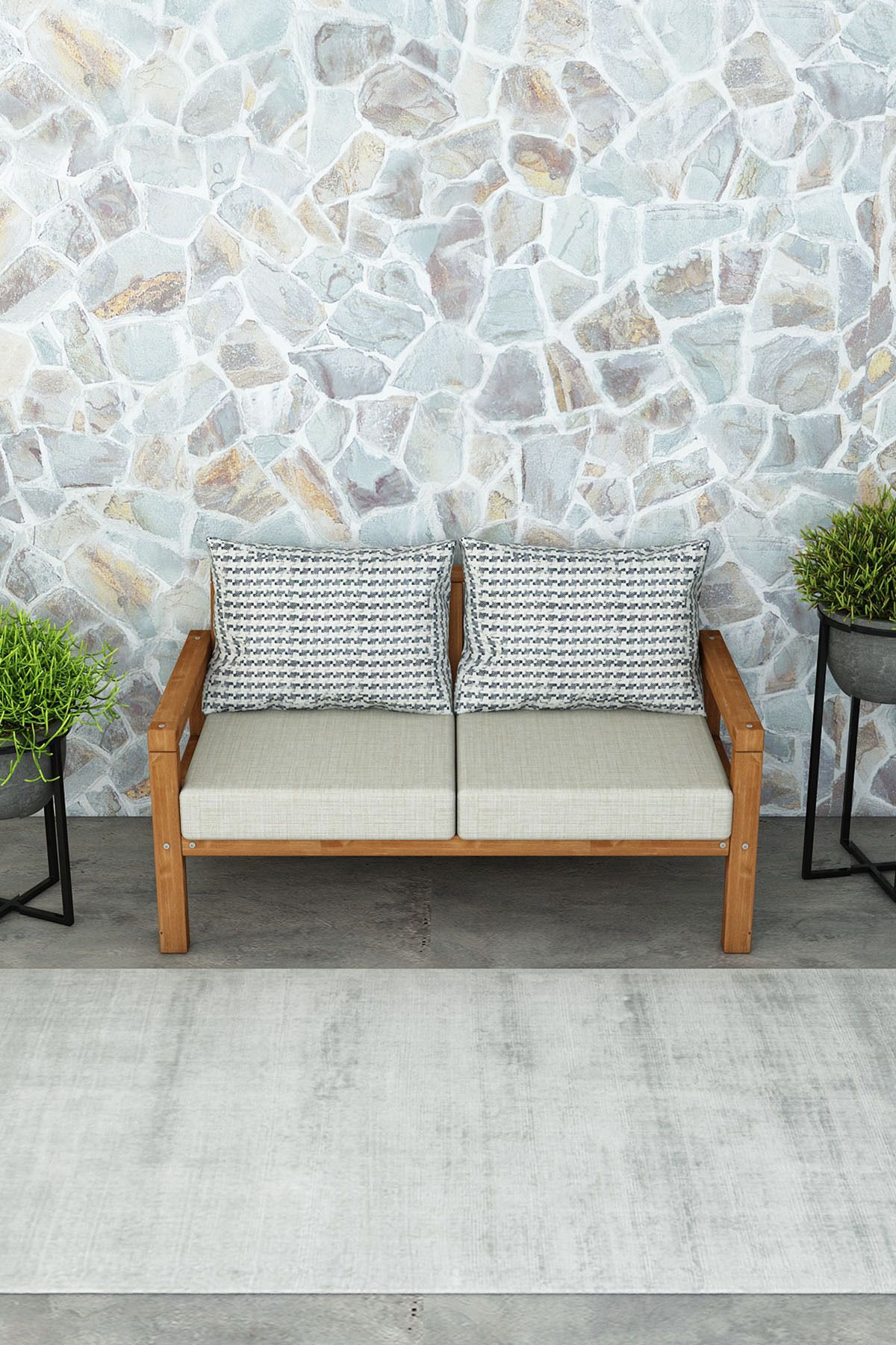woodwork antalya Rustik İkili Ahşap Kanepe Teak Renk