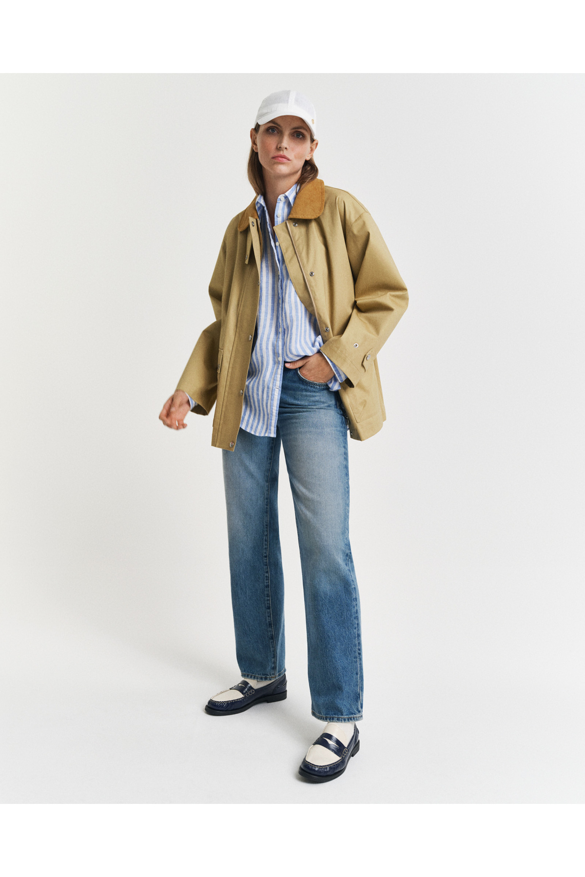 Gant  Kadın Mavi Relaxed Fit Klasik Yaka Çizgili Gömlek - Görsel 4