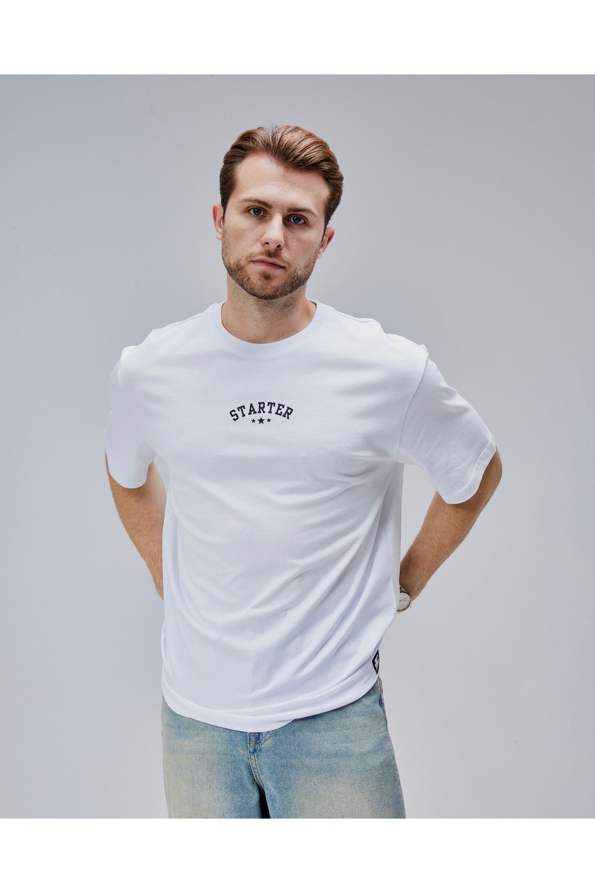 Starter DYMOND Beyaz Bisiklet Yaka Baskılı Oversize Erkek Tshirt