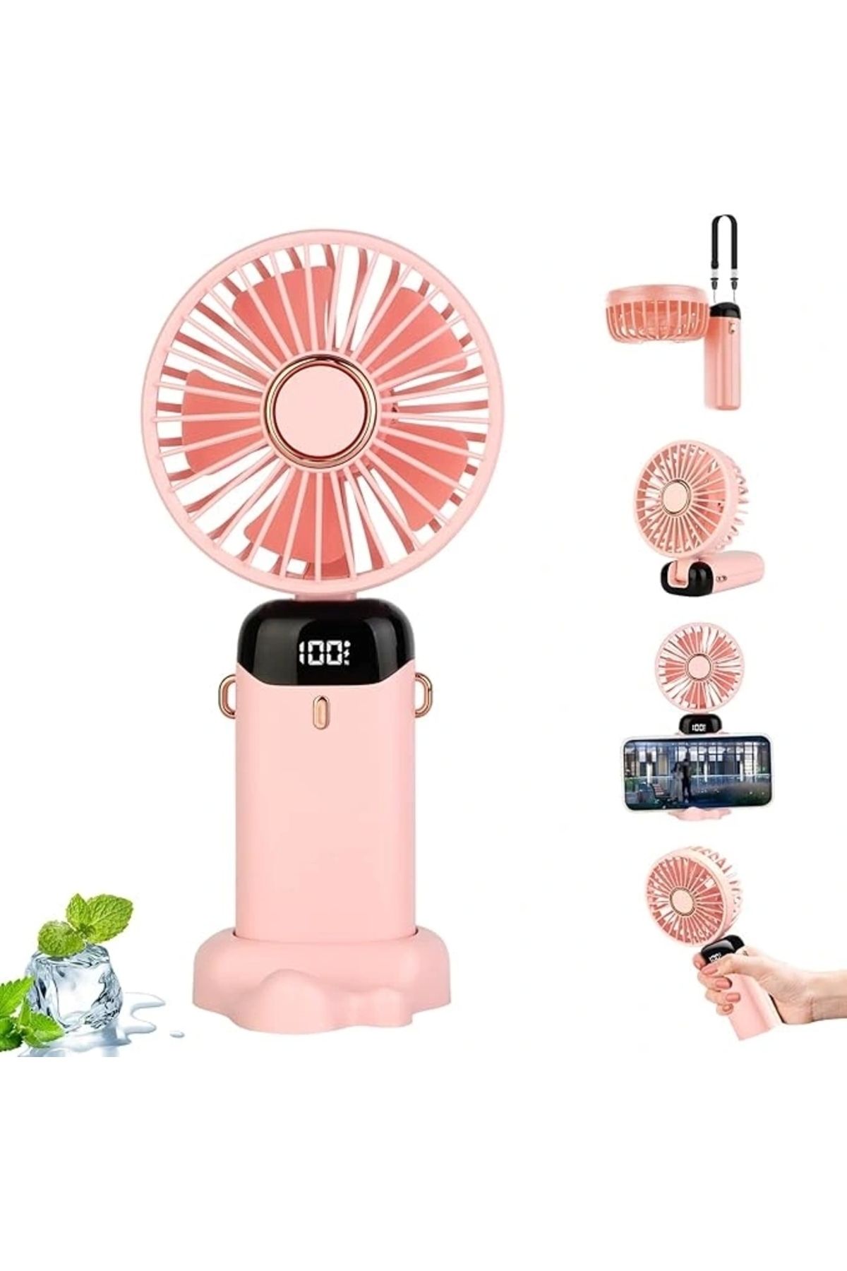 Sepetorium USB Şarjlı Taşınabilir Katlanabilir El Fanı Pembe Renk