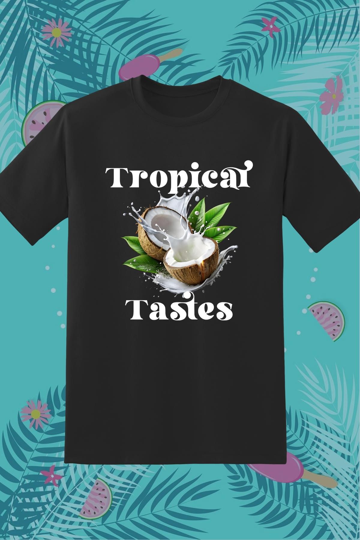 362BASKI Yaz Temalı Hindistan Cevizi Coconut Tropical Tastes Baskılı Tshirt