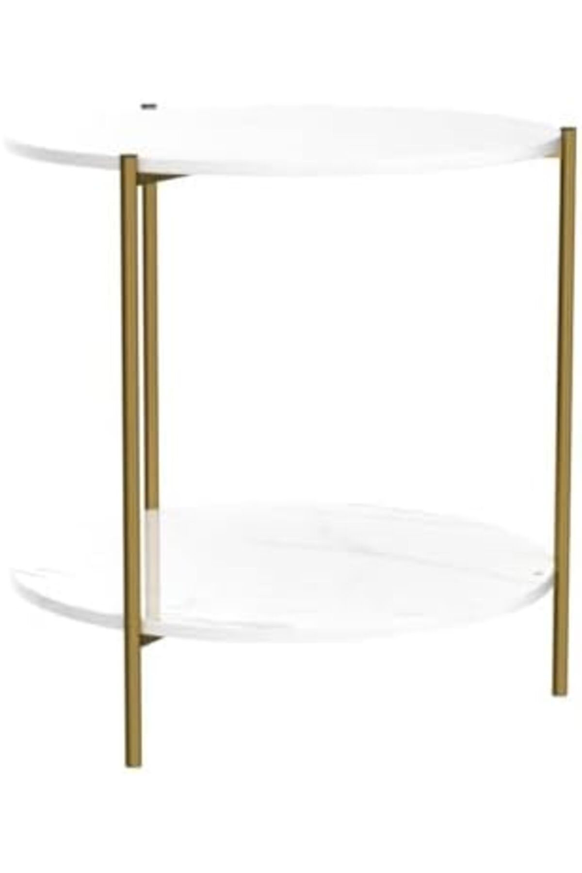 Generic-Round Coffee Table - 23.6" Small 2-Tier End Table with Open Storage Shelf, White Wooden Table Top Go 5