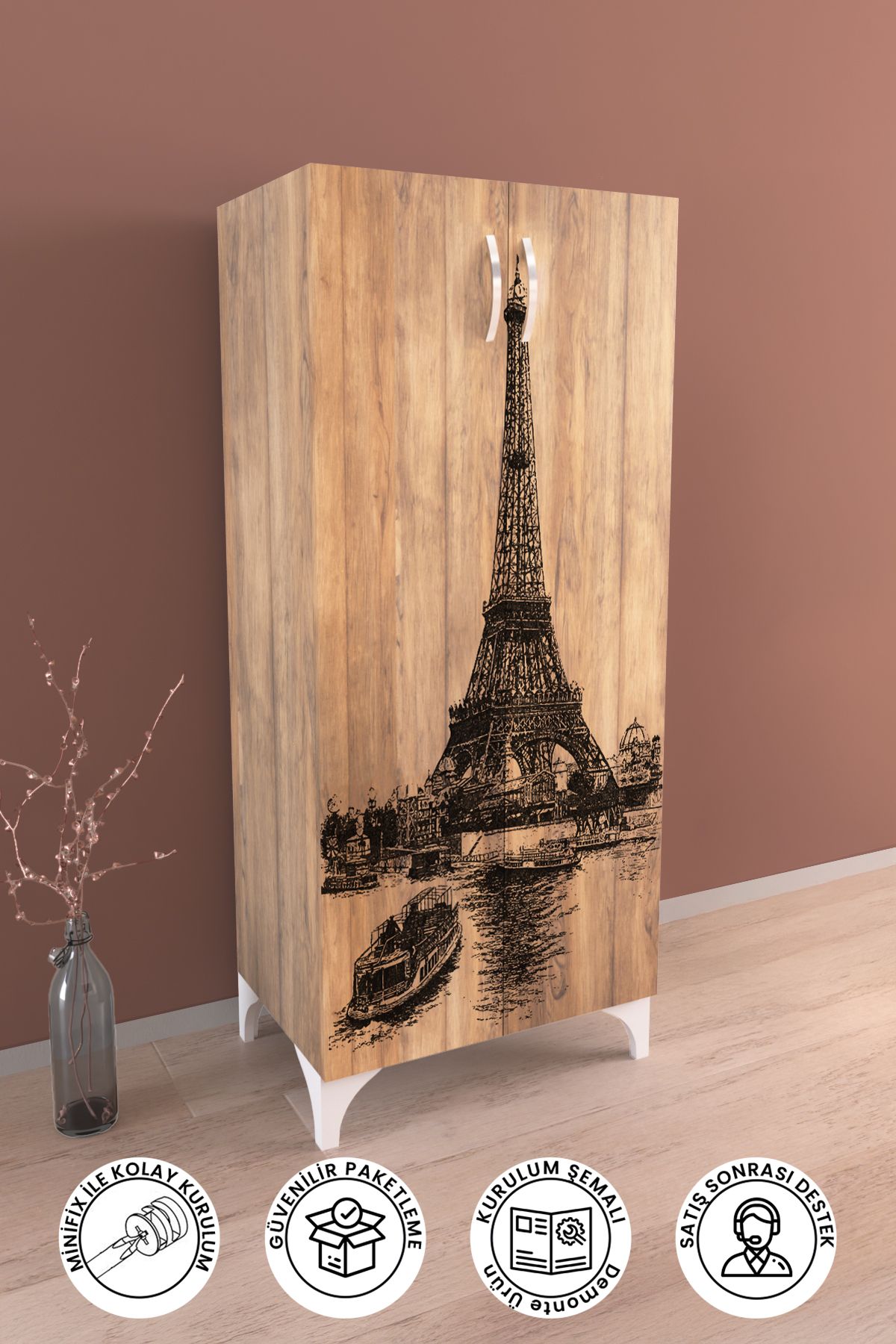 hediye kapında Eiffel Tower 3 Raflı Çok Amaçlı Dolap Mutfak Salon Banyo Ofis Salon Dolabı