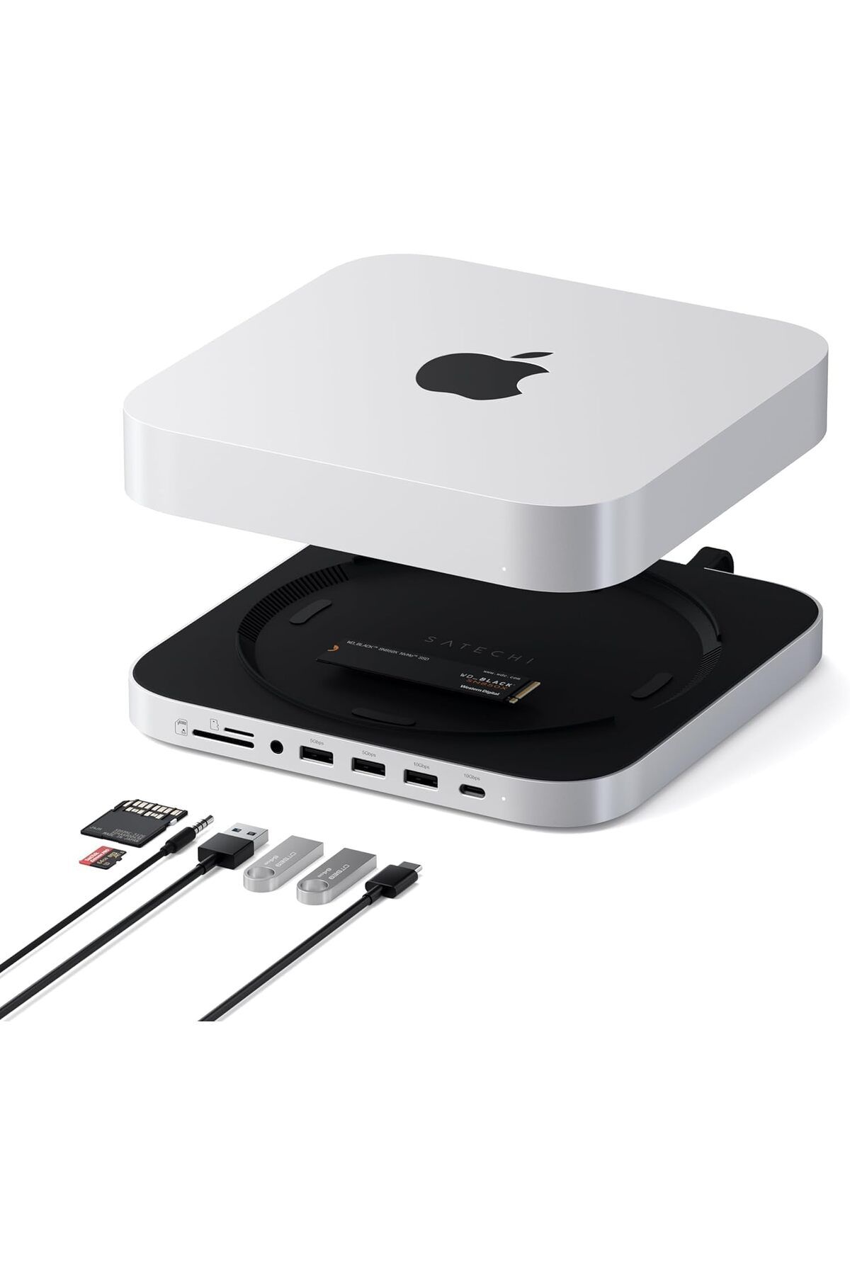 Satechi-Satechi Mac Mini Hub & Stand with SSD Enclosure for NVME/SATA M.2 1