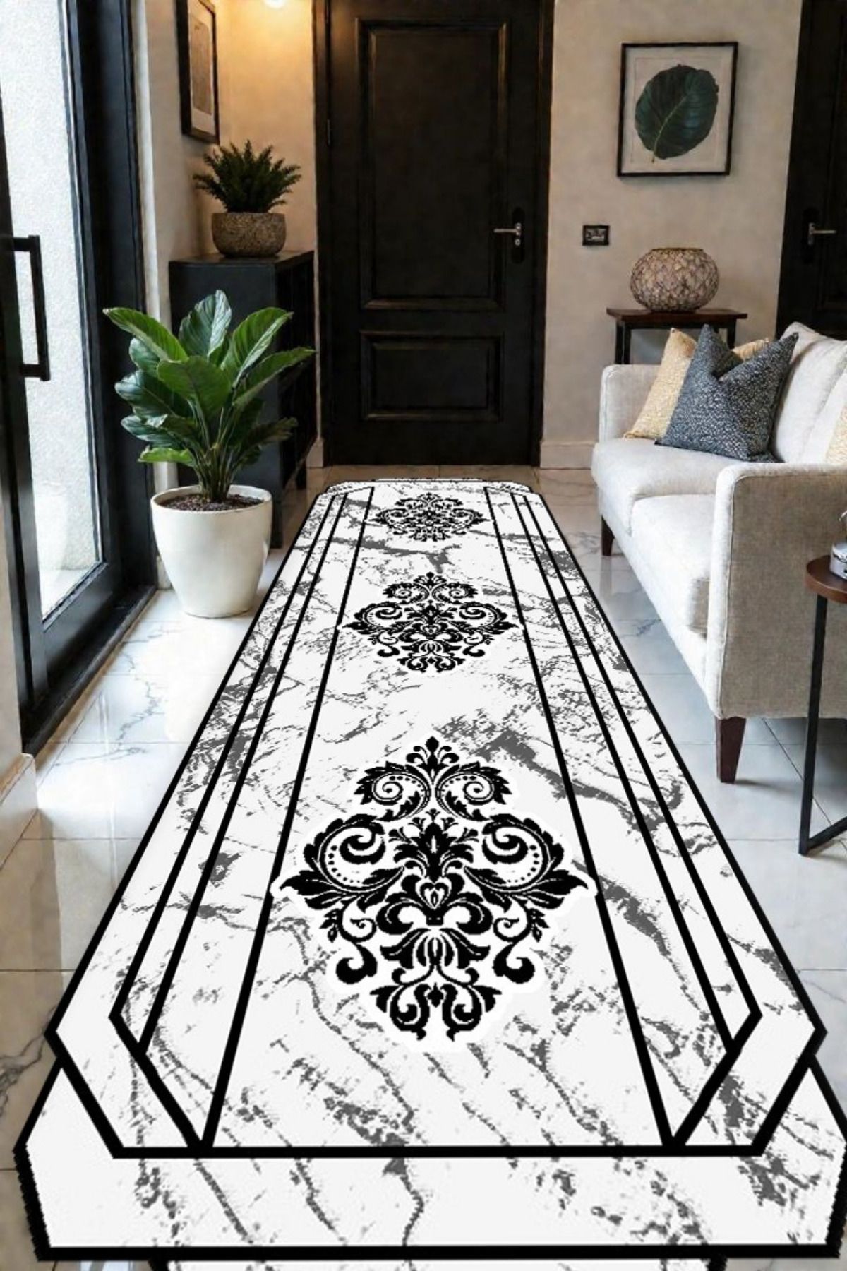DERAS HOME Dijital Baskı Yıkanabilir Kaymaz Taban Yolluk Salon Halısı