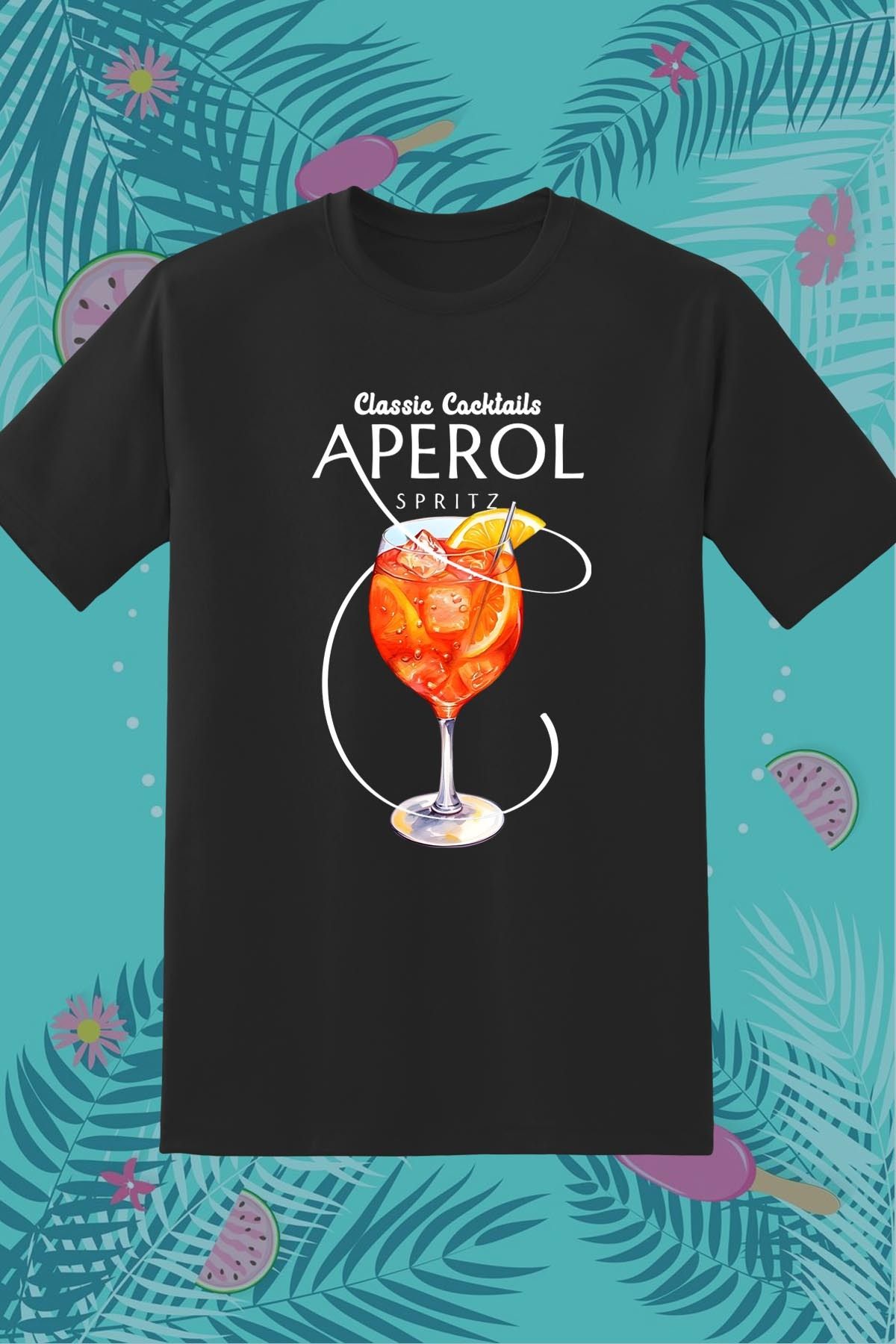 362BASKI Yaz Temalı Aperol Spritz Baskılı Tshirt