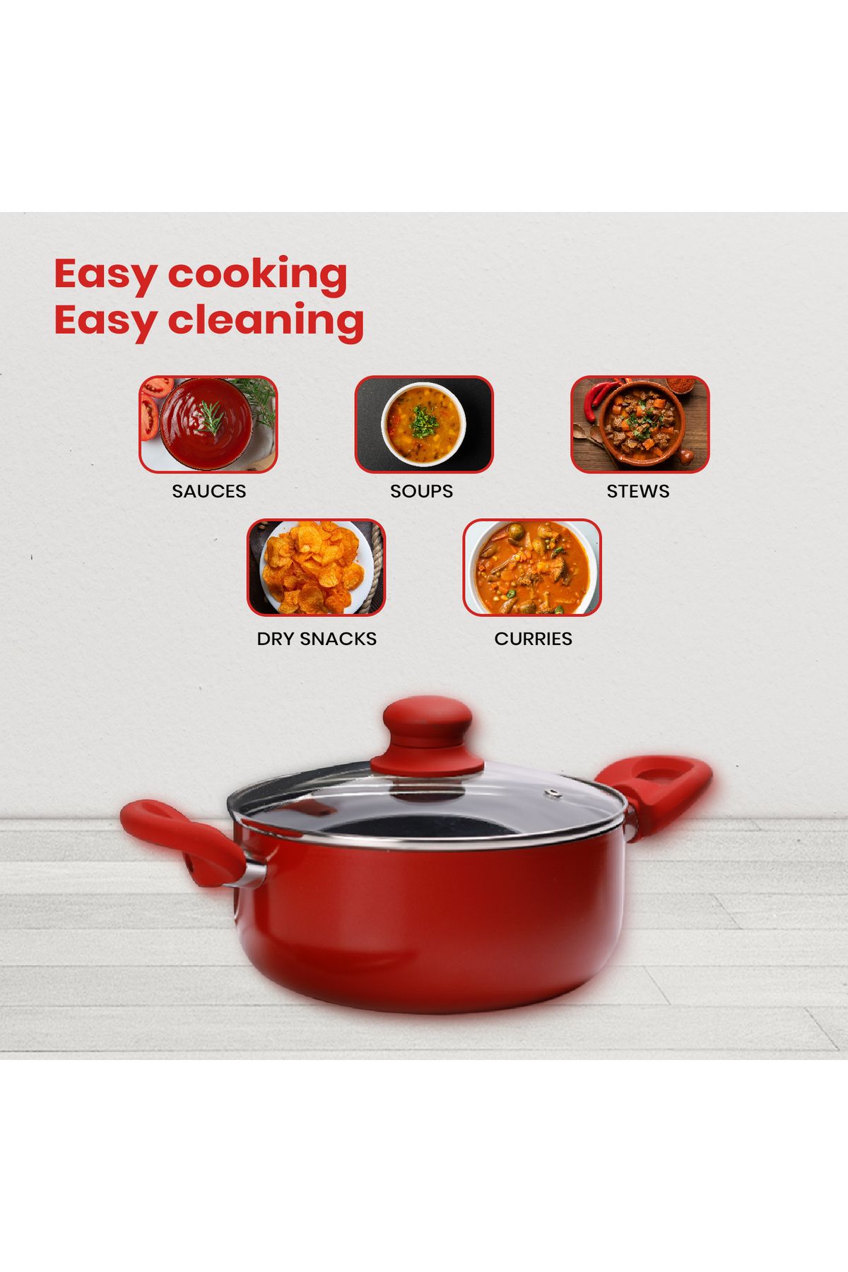 Sweet Home-Non-Stick 4pcs Cookware Set with Frypan and casserole,Heat-Resistant Handle, Lid and Laddle Included 3