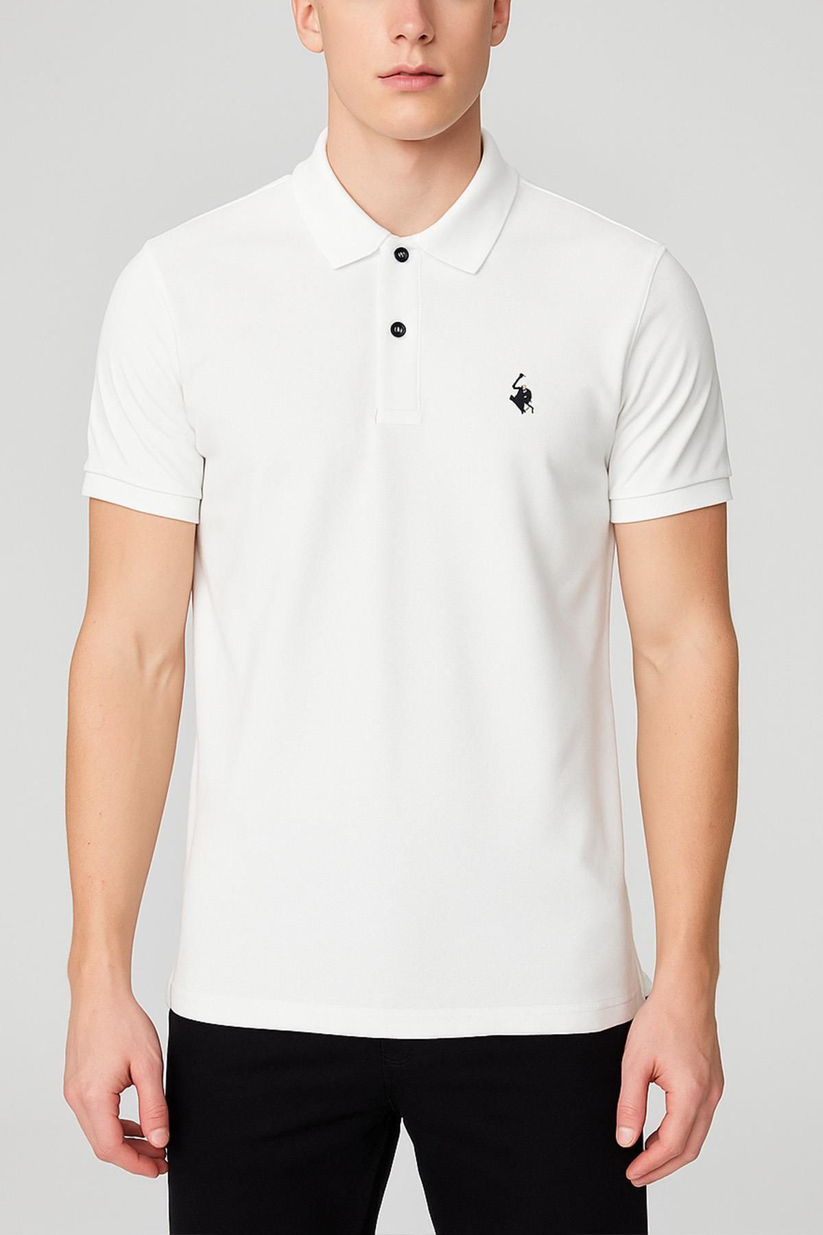 Polo Republica & CO Erkek Beyaz Regular Fit Polo Yaka Basic Tişört C2T0N9O2