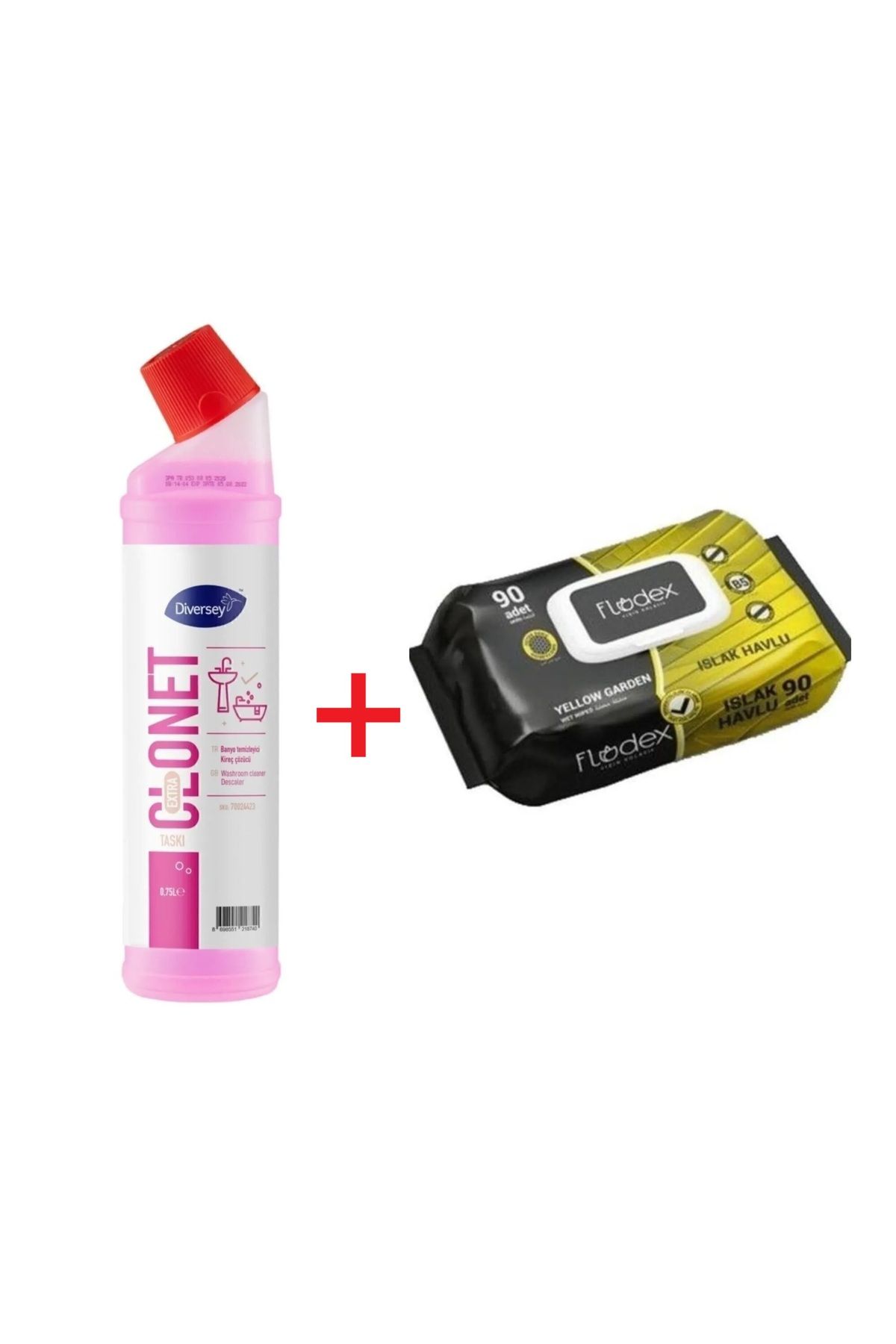 FLODEX 1 Adet Taski Clonet Extra Kireç Çözücü Ve Banyo Temizleyicisi 750ml + FLODEX Islak Havlu 90