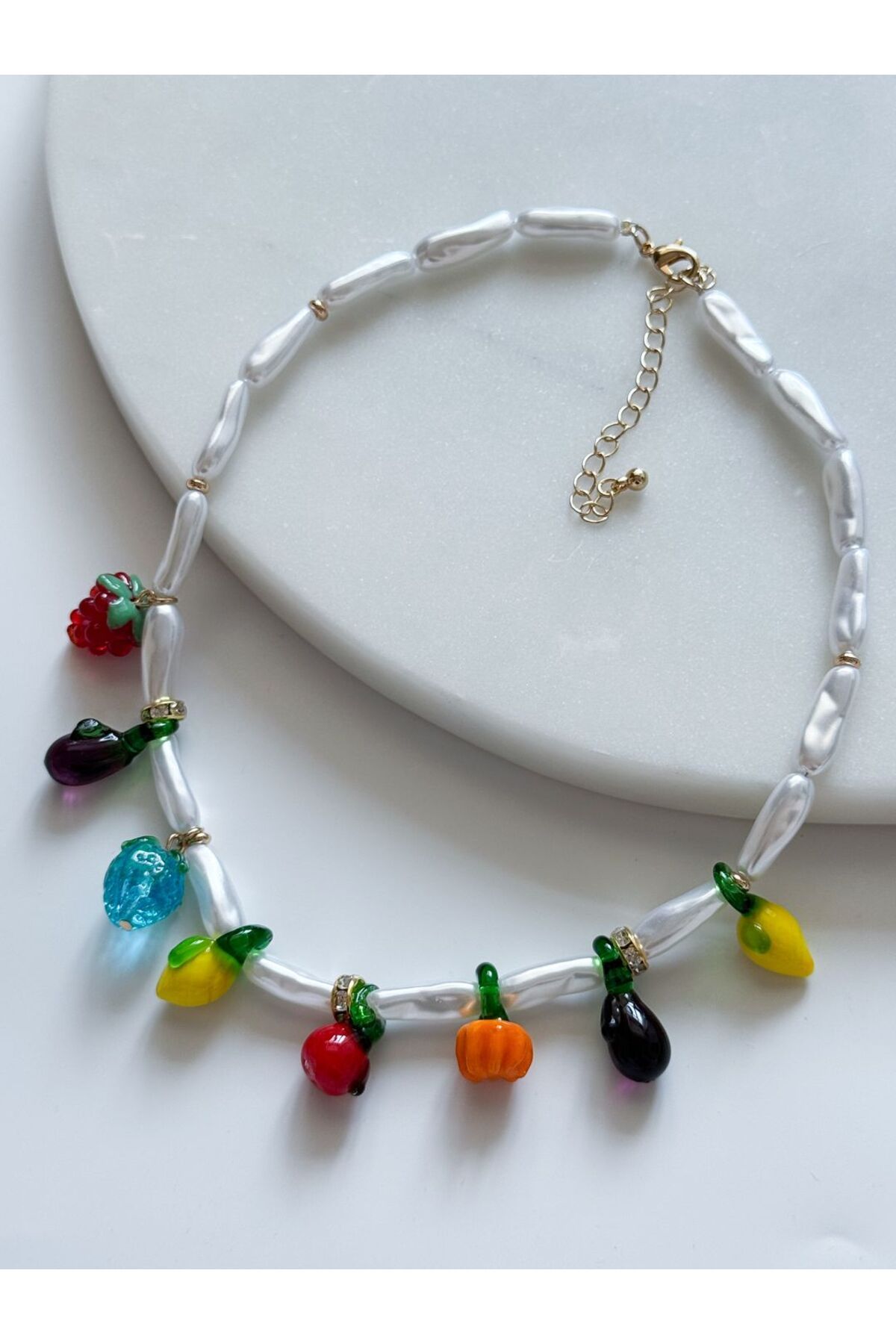 CHARMLUCKY MURANO CAM MEYVE CHARM İNCİ KOLYE