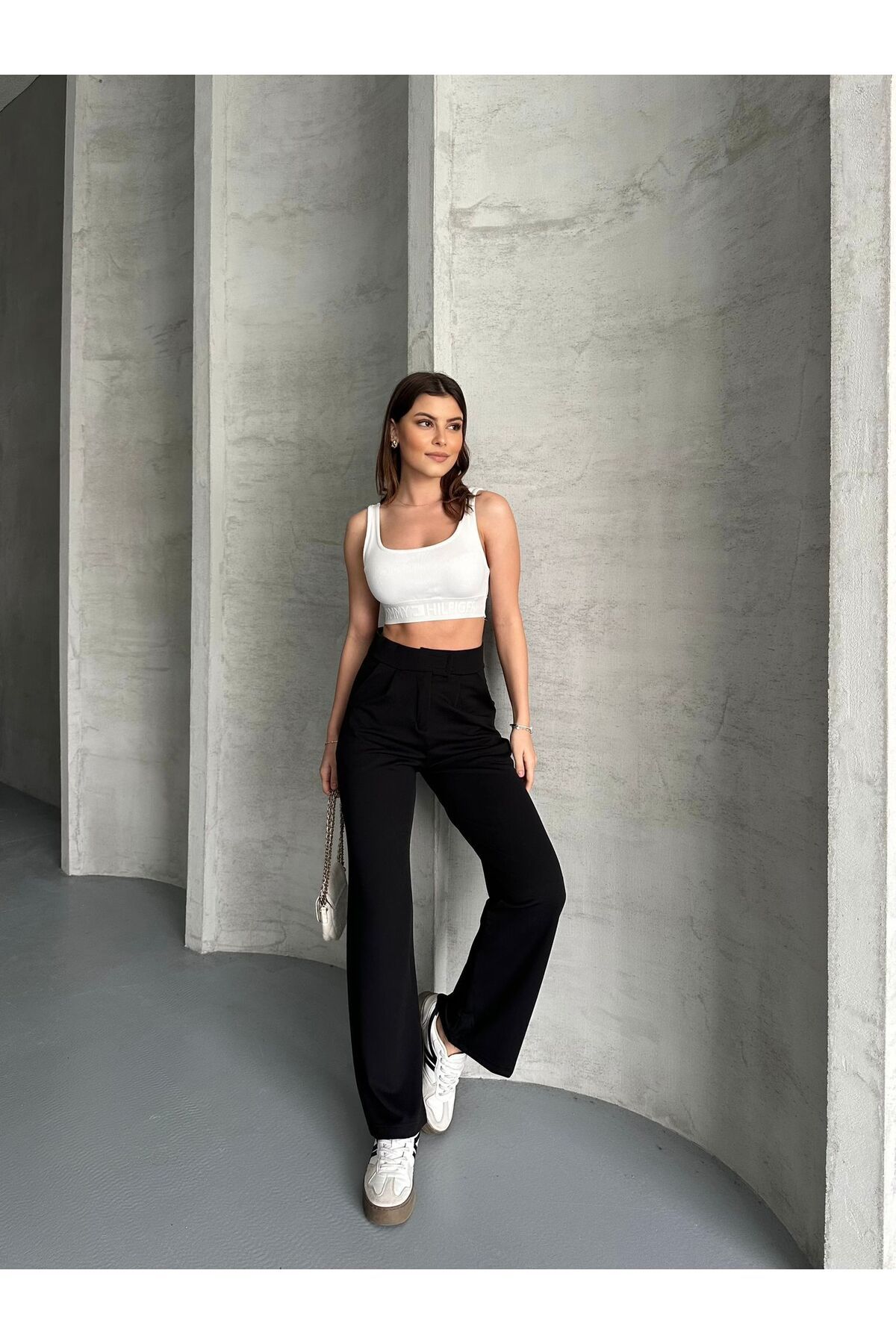 RPT MODA YÜKSEK BEL CIRTLI KEMER PALAZZO PANTOLON