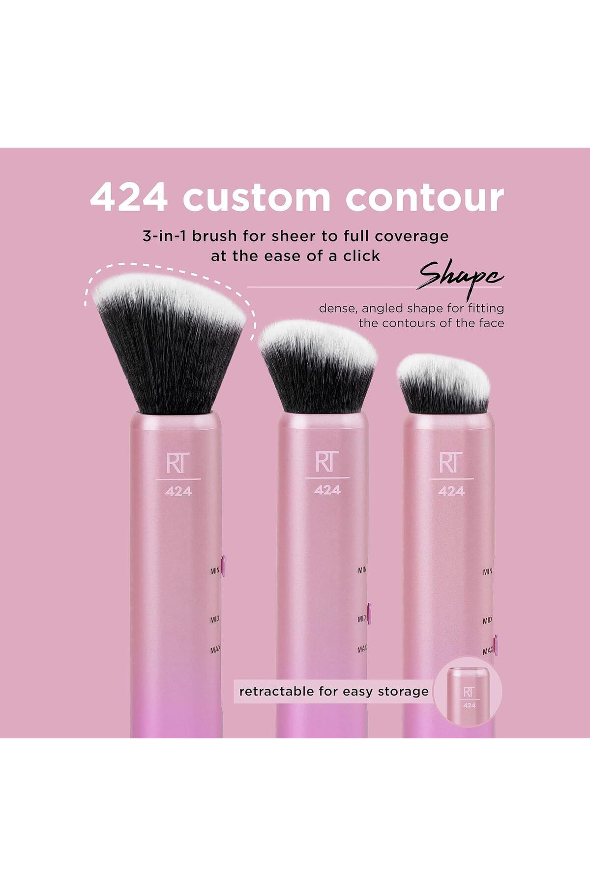 Real Techniques-Real Techniques Custom Contour 3-in-1 Brush, Slide For Bronzer and Contour, 3 Settings Sheer, Medium 4