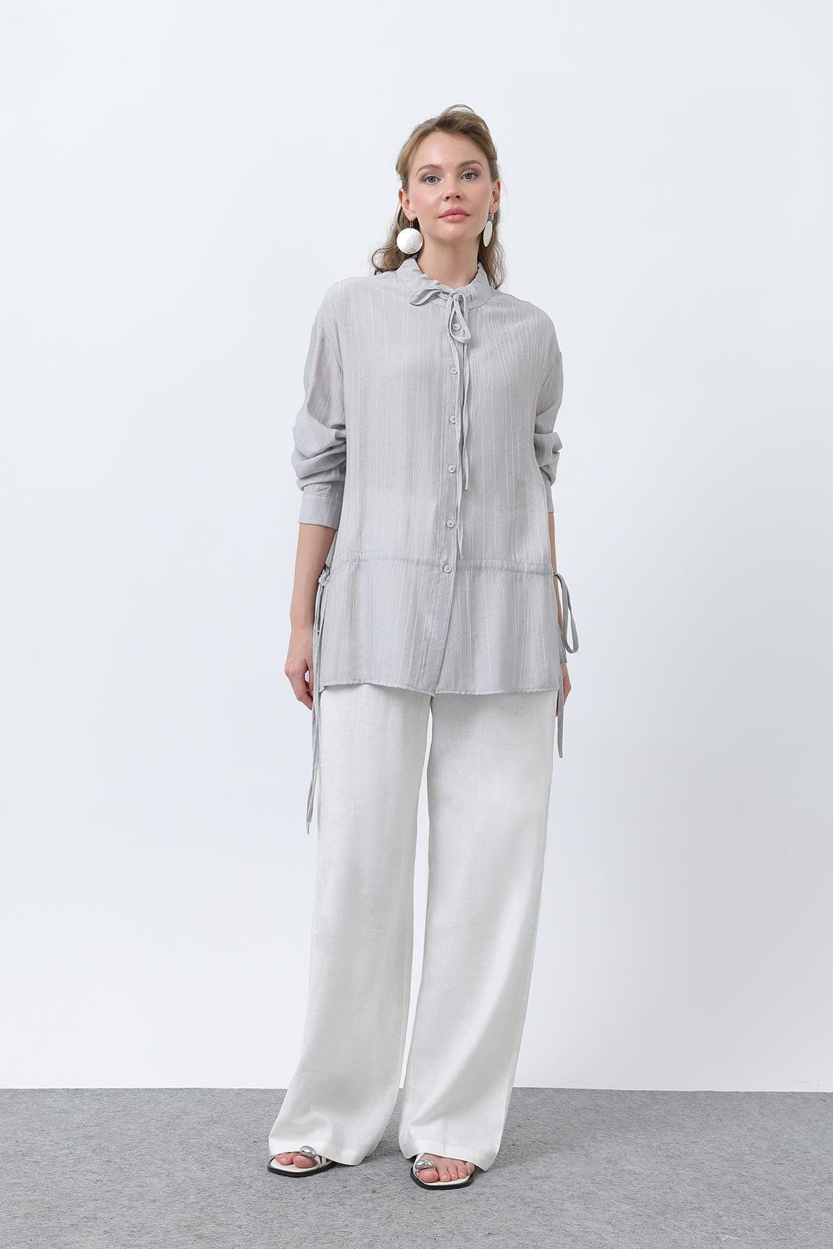 Soul Kadın Bel Büzgü Detaylı Gömlek -32358GML - GREY