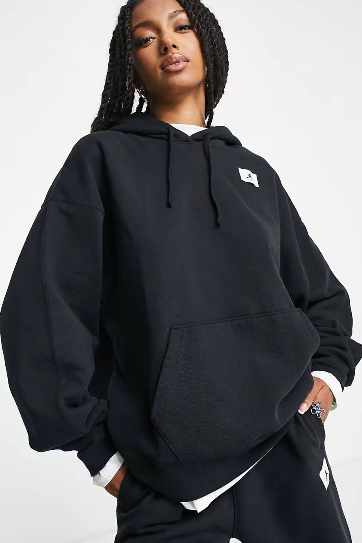 Nike Jordan Flight Fleece Oversize Hoodie Kadın Oversize Bol Kesim Kapüşonlu Sweatshirt Siyah
