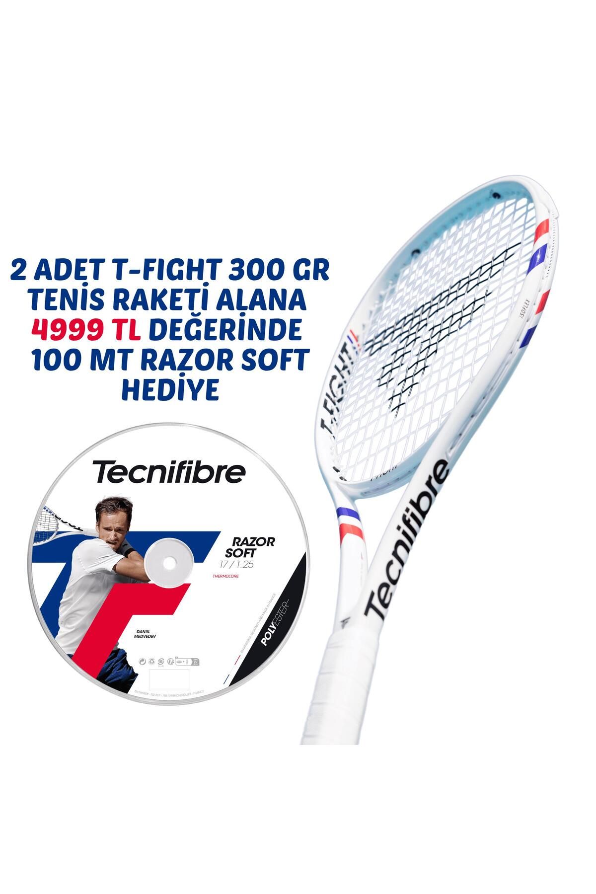 Tecnifibre T-Fight 300 gr Tenis Raketi (2 Adet Raket Alana Bob 100m Razor Soft 1.25 Kordaj Hediye)